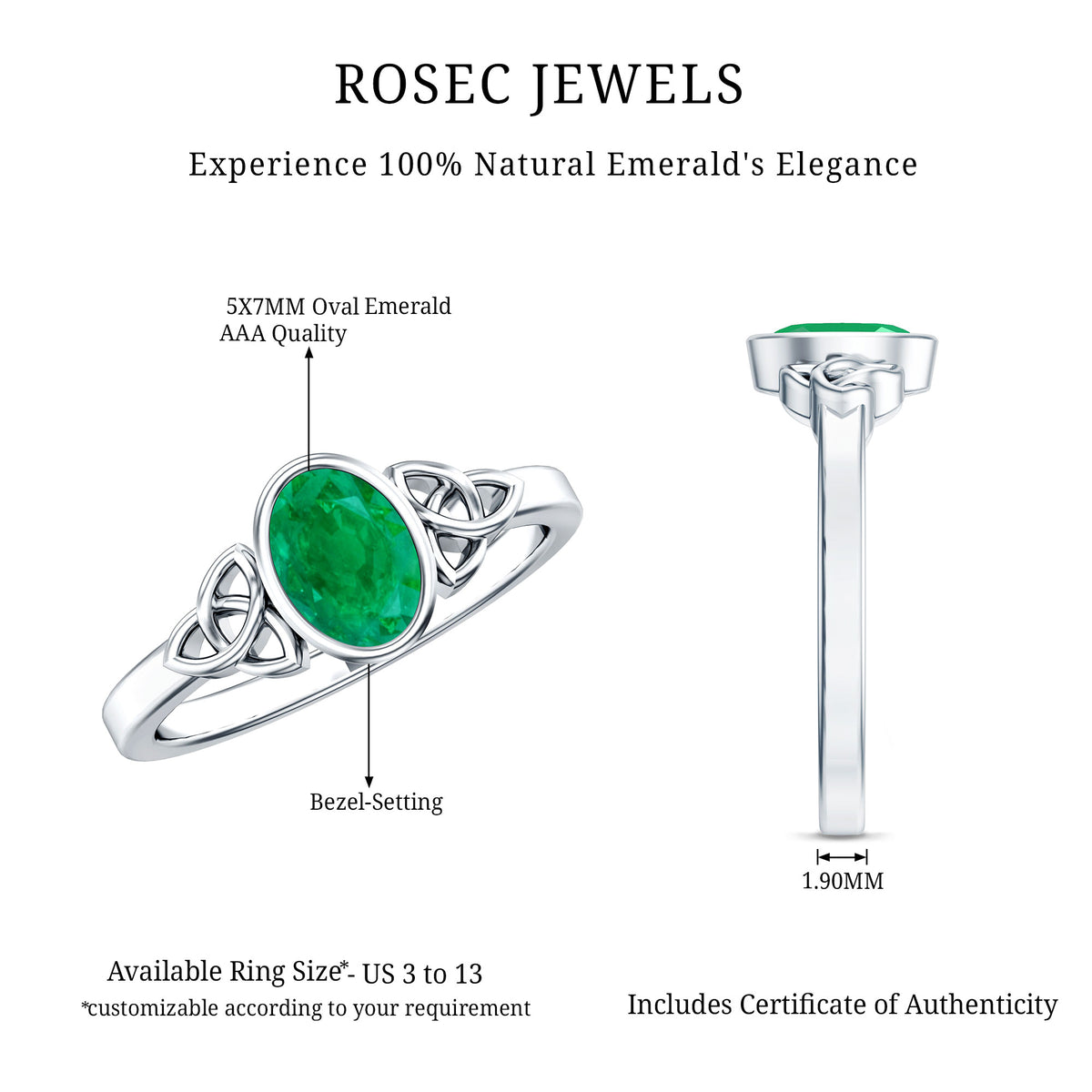 Oval Shaped Emerald Celtic Engagement Ring in Bezel Setting AAA - Rosec Jewels