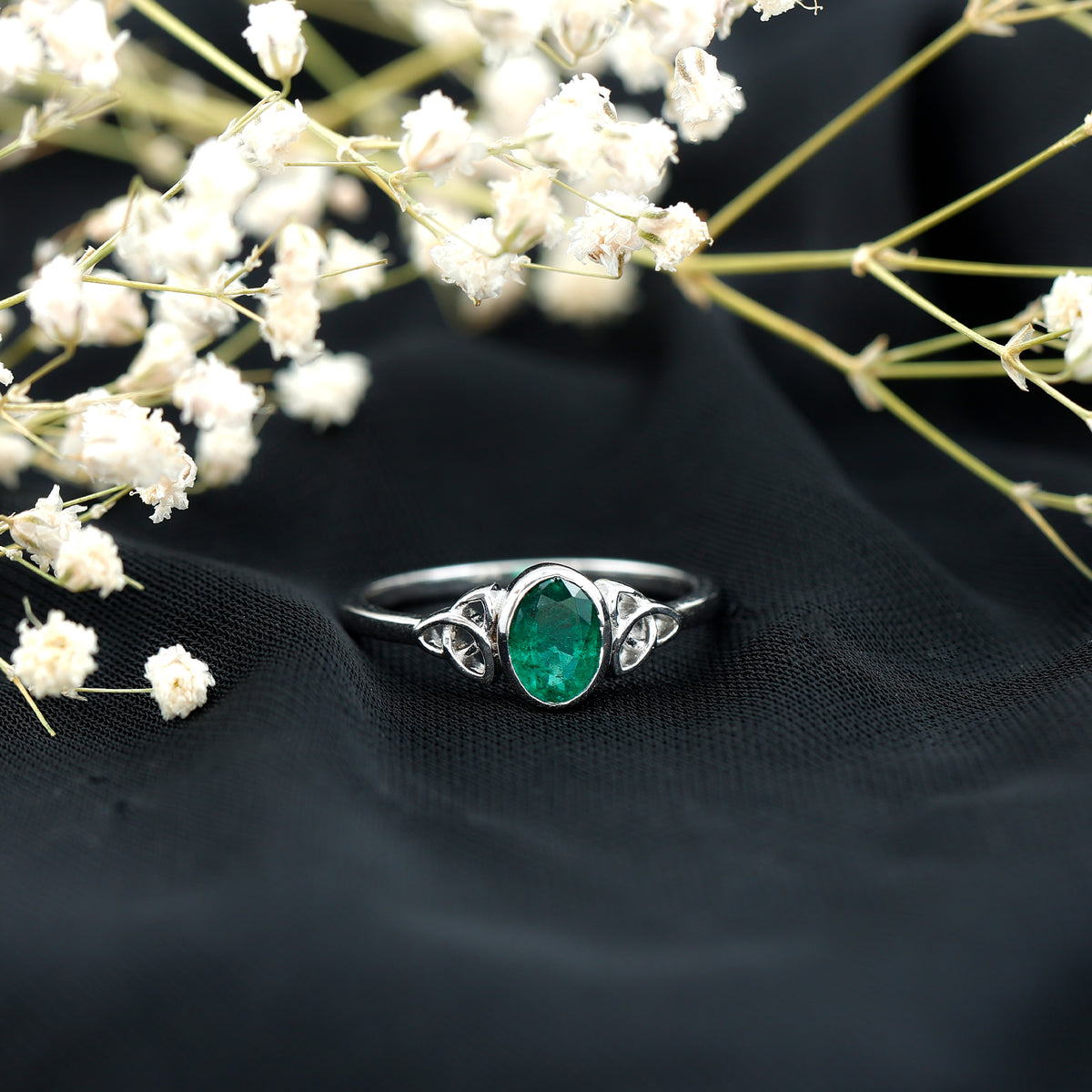 Oval Shaped Emerald Celtic Engagement Ring in Bezel Setting AAA - Rosec Jewels