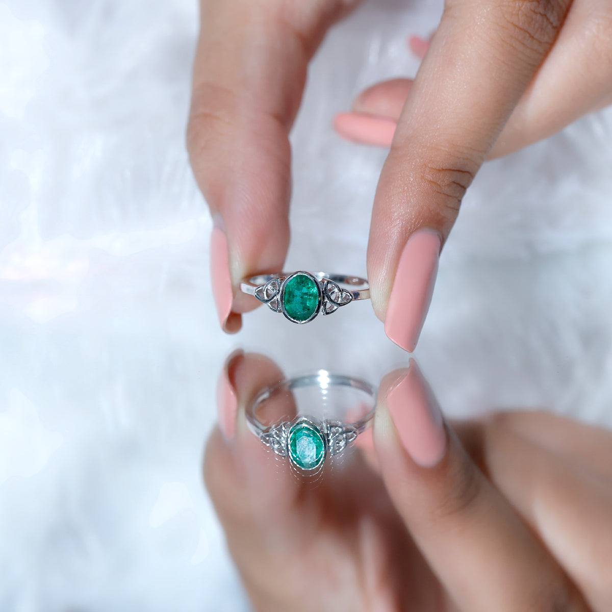 Oval Shaped Emerald Celtic Engagement Ring in Bezel Setting AAA - Rosec Jewels