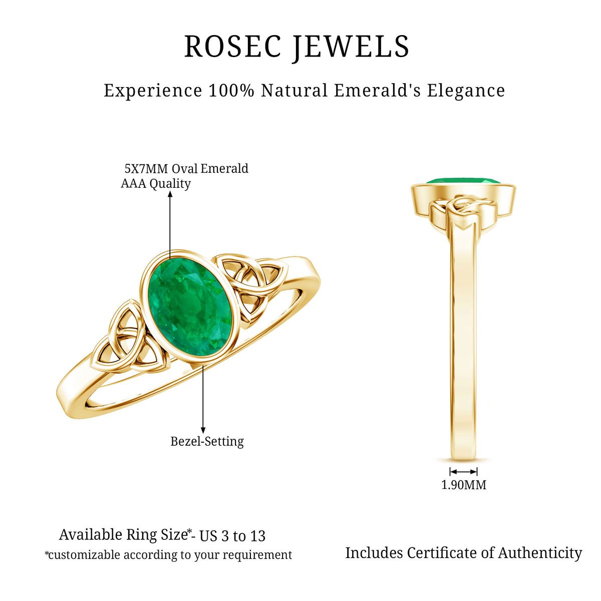 Oval Shaped Emerald Celtic Engagement Ring in Bezel Setting AAA - Rosec Jewels