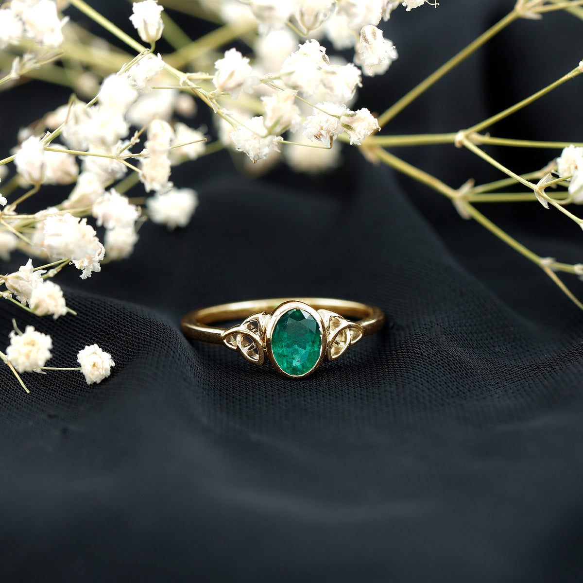Oval Shaped Emerald Celtic Engagement Ring in Bezel Setting AAA - Rosec Jewels