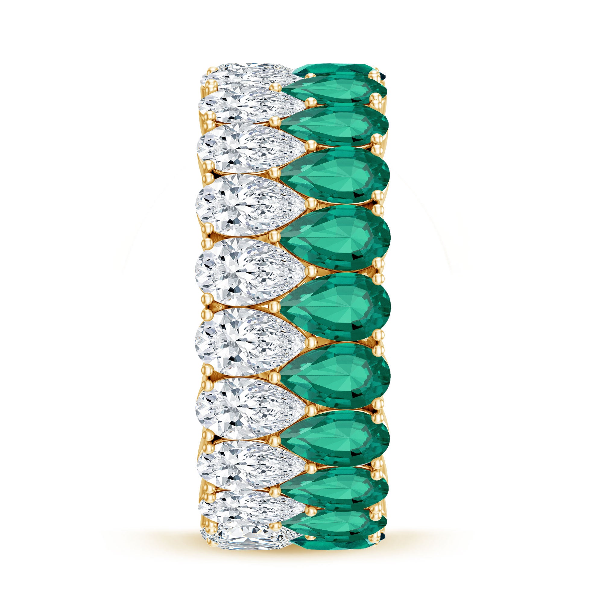 Pear Shape Lab Grown Emerald and Diamond Statement Wedding Band AAAA - Rosec Jewels