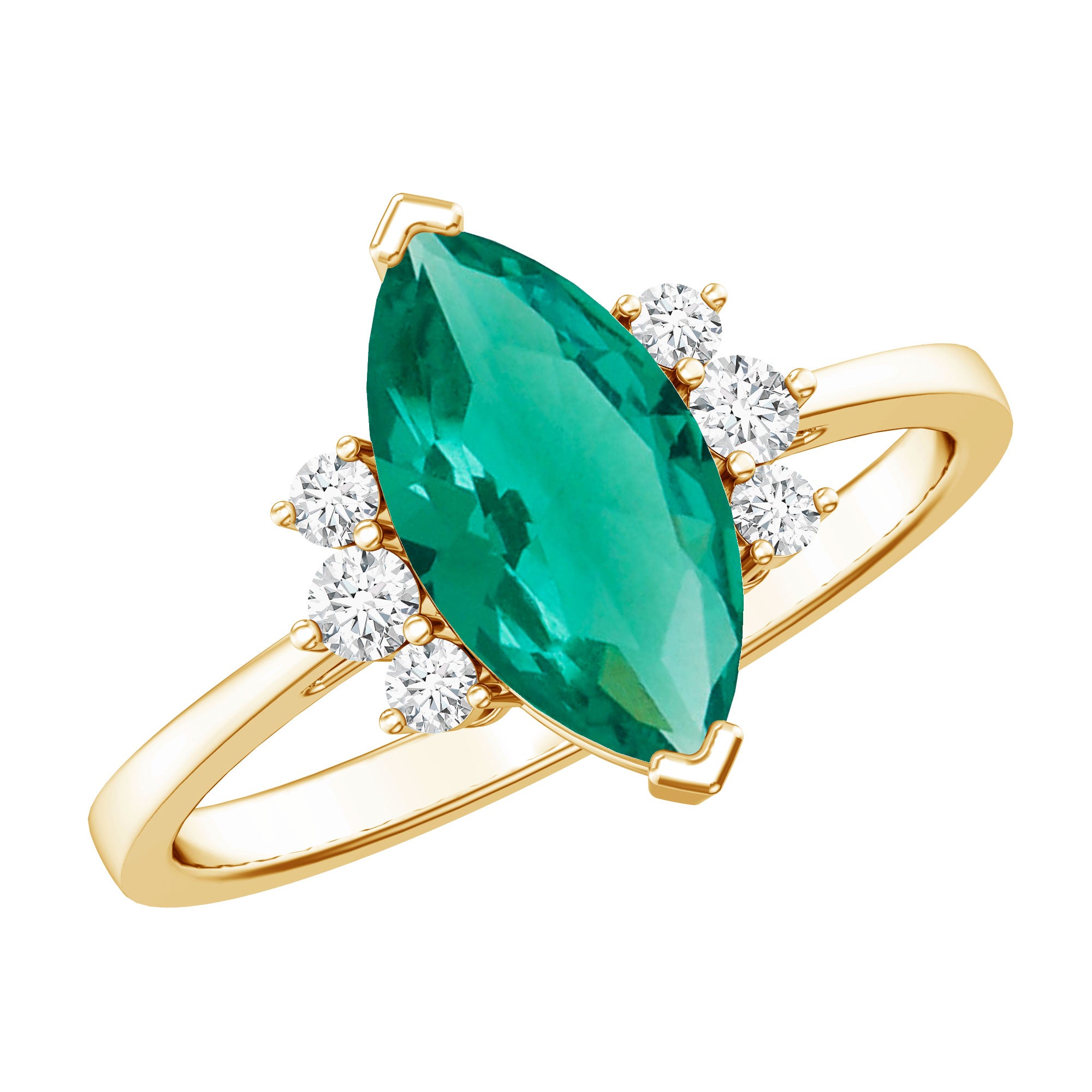 2.5 Carat Lab Grown Emerald and Diamond Marquise Engagement Ring AAAA - Rosec Jewels