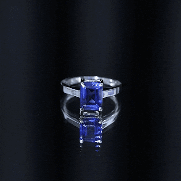 6X8 mm Emerald Cut Lab Created Blue Sapphire Solitaire Engagement Ring AAAA - Rosec Jewels