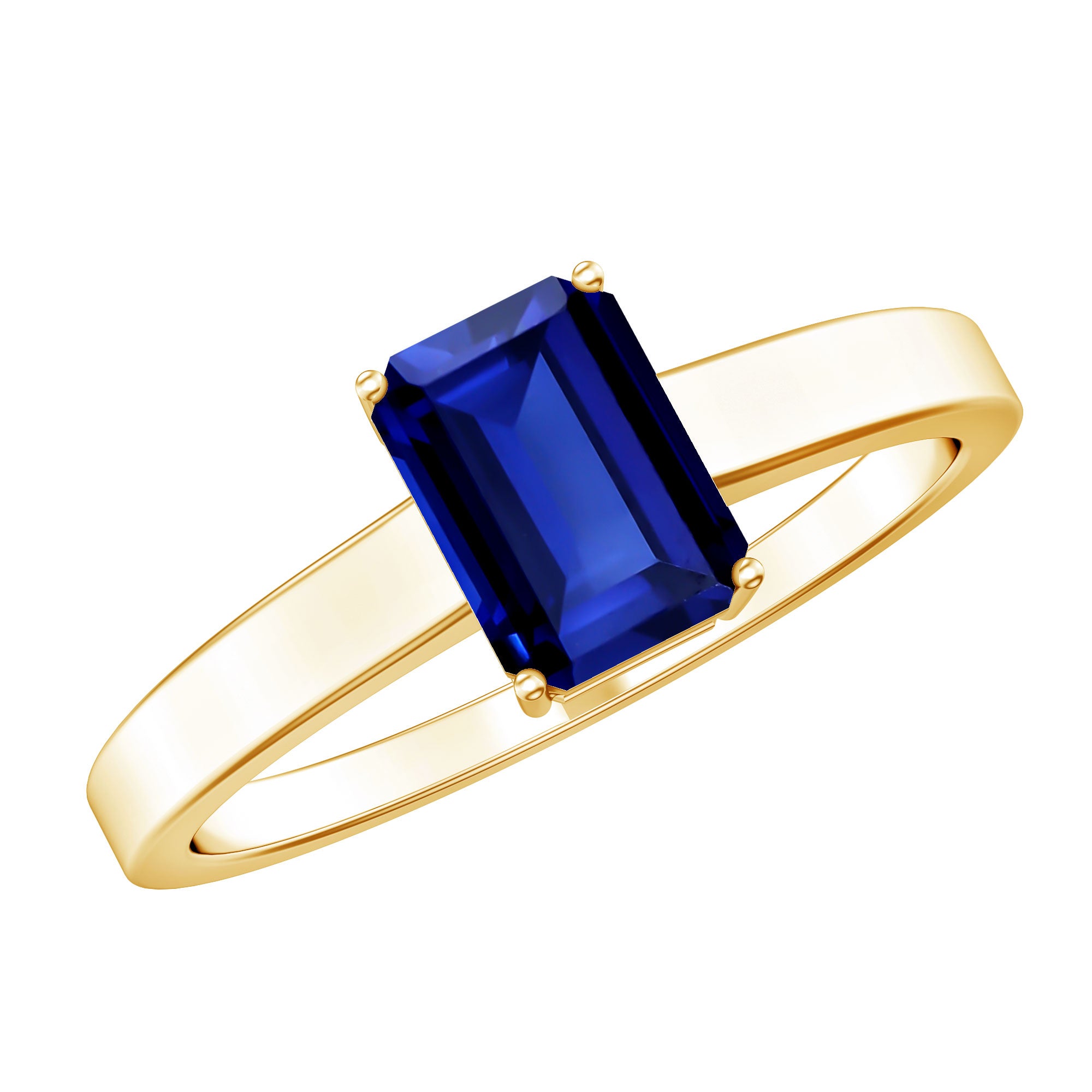 6X8 mm Emerald Cut Lab Created Blue Sapphire Solitaire Engagement Ring AAAA - Rosec Jewels