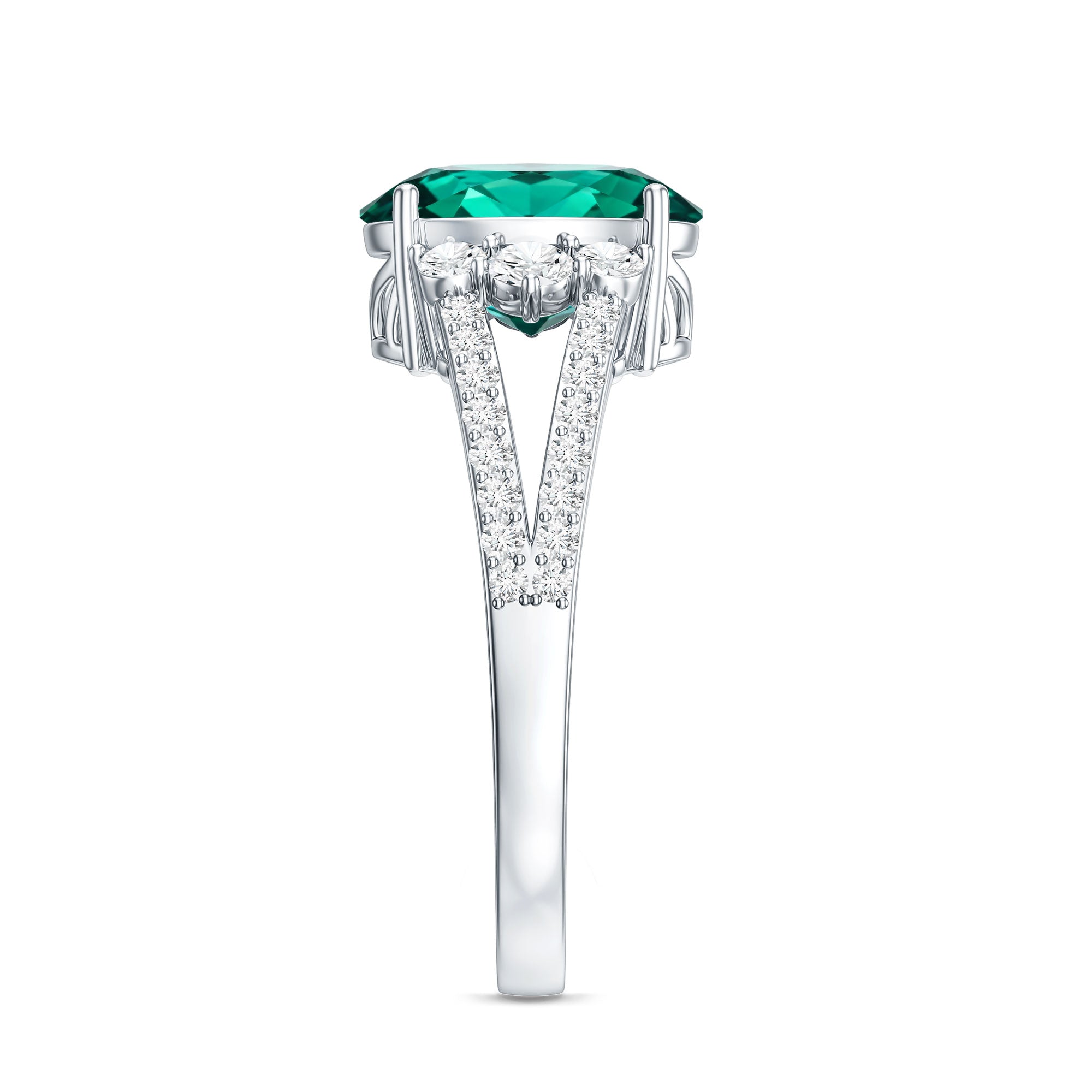 Certified 3 Carat Oval Lab Grown Emerald Split Shank Engagement Ring AAAA - Rosec Jewels