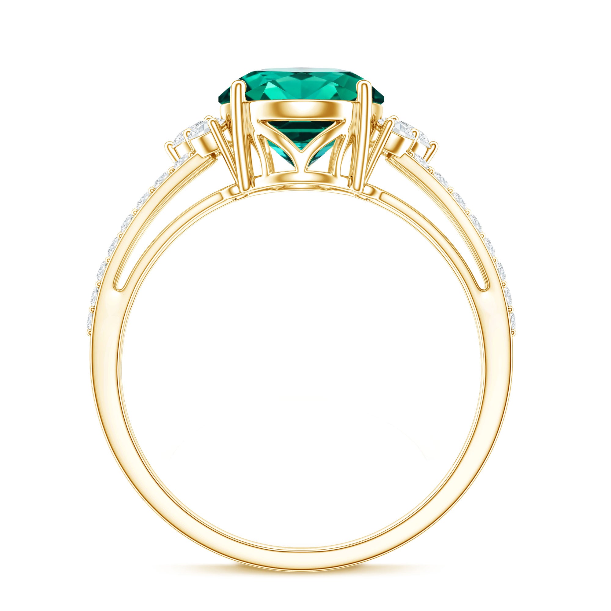 Certified 3 Carat Oval Lab Grown Emerald Split Shank Engagement Ring AAAA - Rosec Jewels
