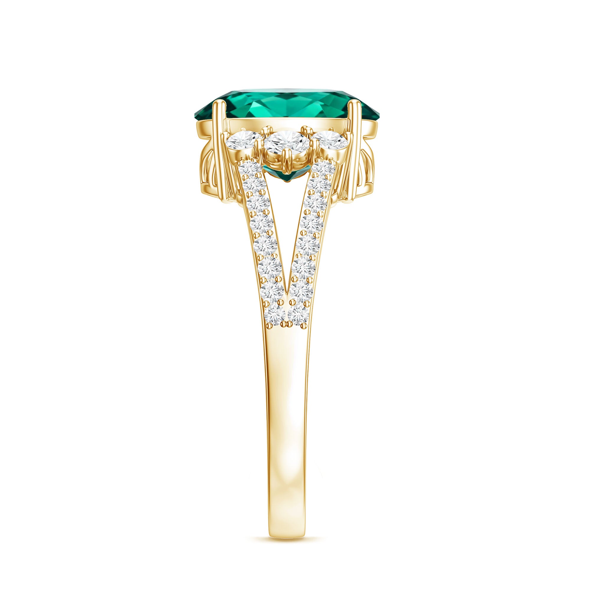 Certified 3 Carat Oval Lab Grown Emerald Split Shank Engagement Ring AAAA - Rosec Jewels