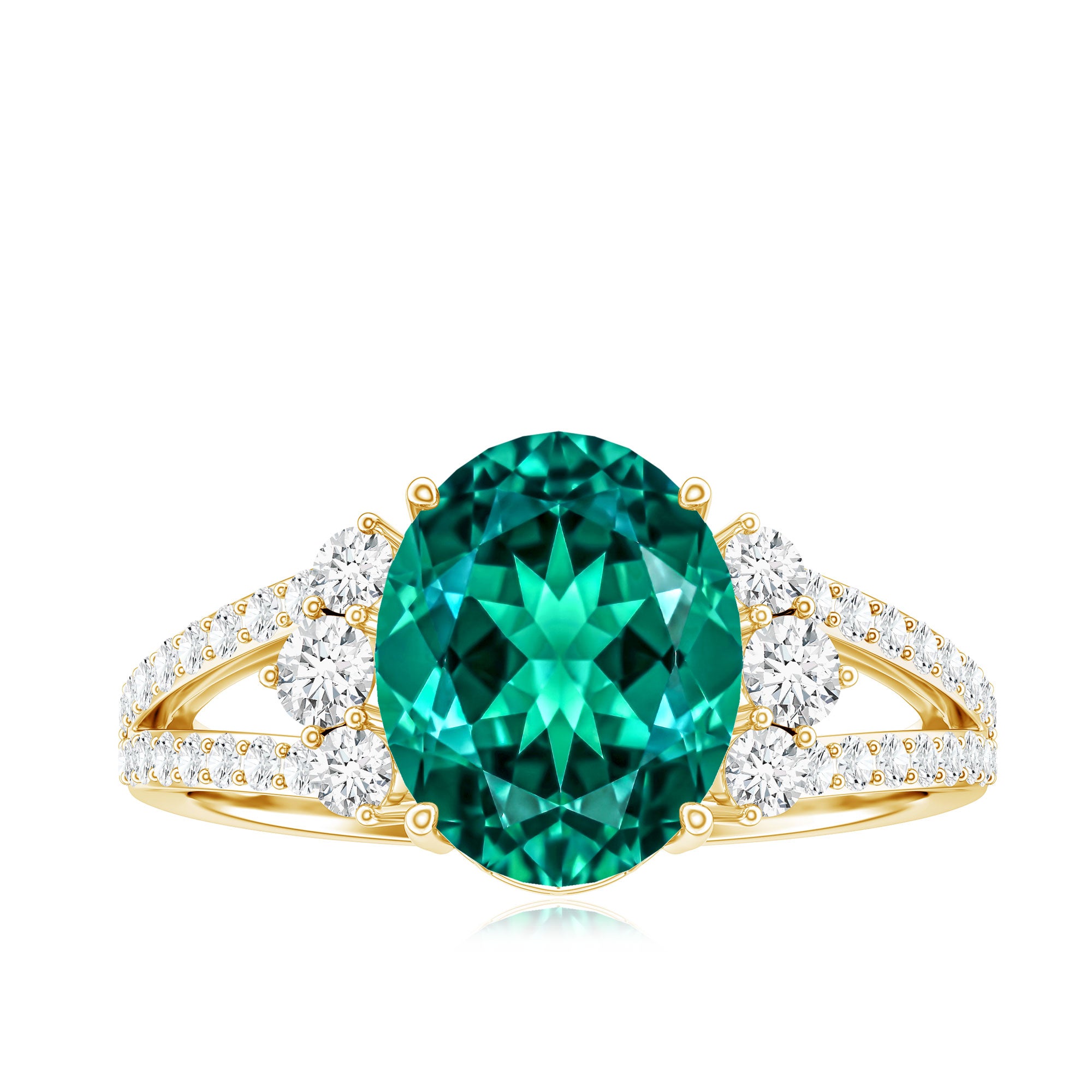 Certified 3 Carat Oval Lab Grown Emerald Split Shank Engagement Ring AAAA - Rosec Jewels
