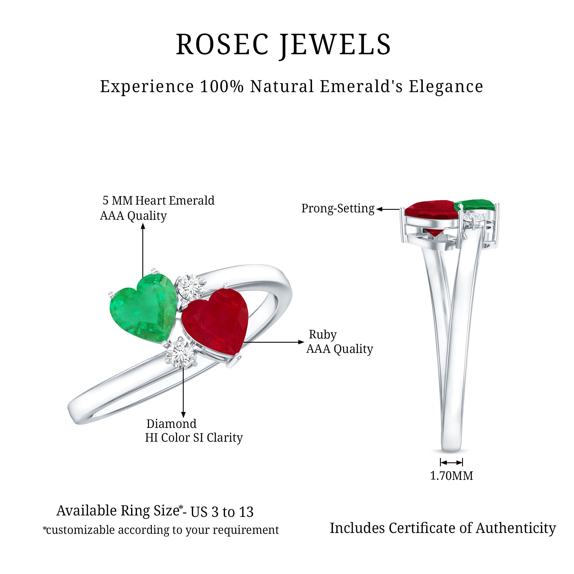 Rosec Jewels-Heart Shaped Ruby Emerald Two Stone Engagement Ring