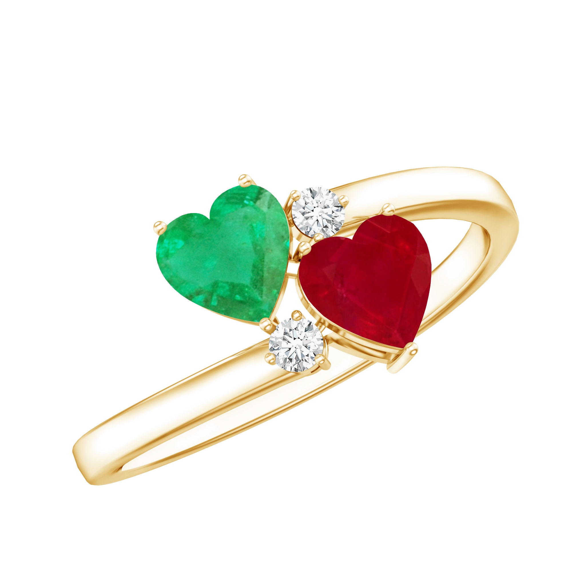 Heart Shaped Ruby Emerald Two Stone Engagement Ring AAA - Rosec Jewels