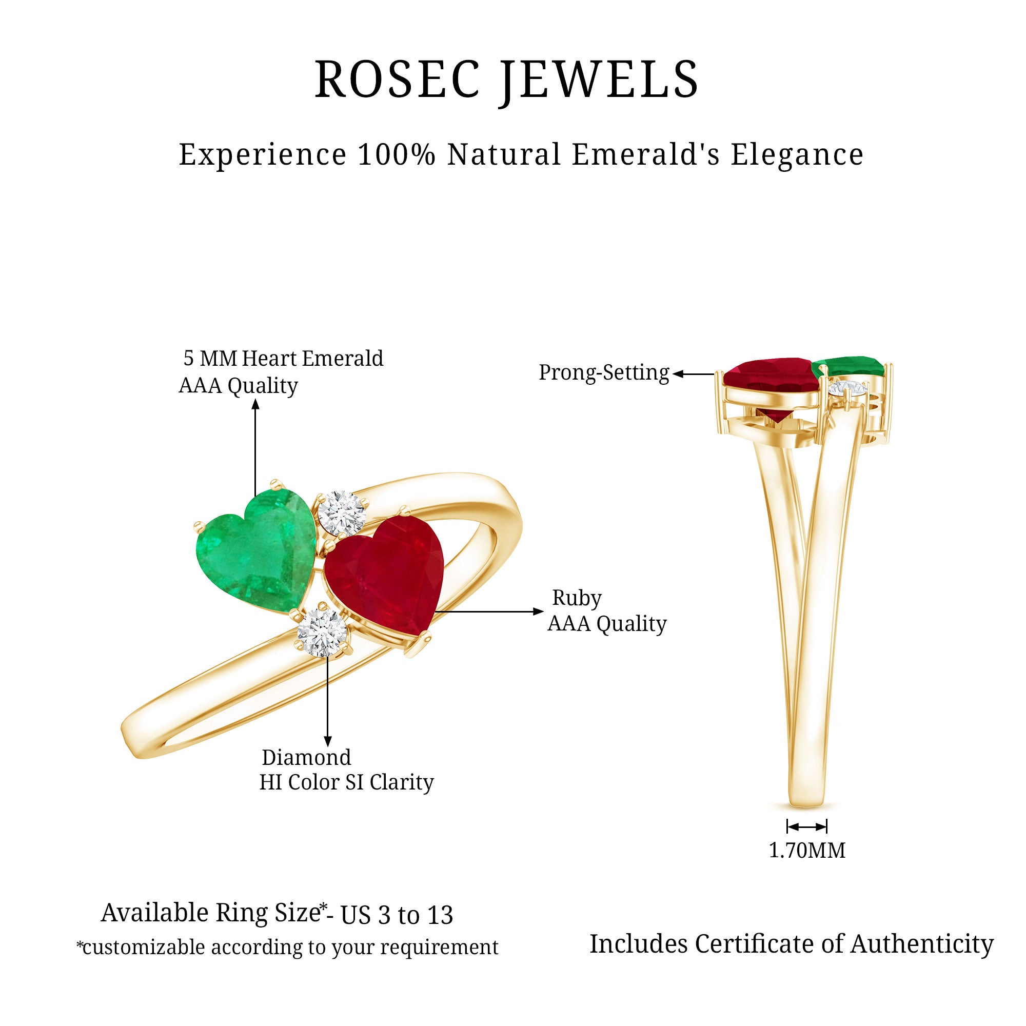 Rosec Jewels-Heart Shaped Ruby Emerald Two Stone Engagement Ring