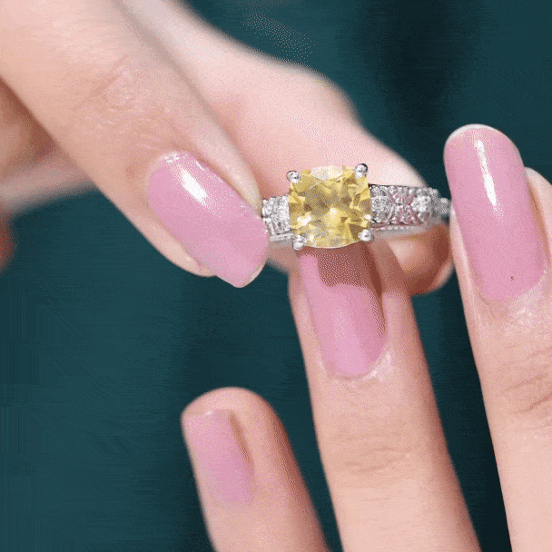 Vintage Style 8mm Citrine Cushion Cut Engagement Ring with Diamond AAA - Rosec Jewels