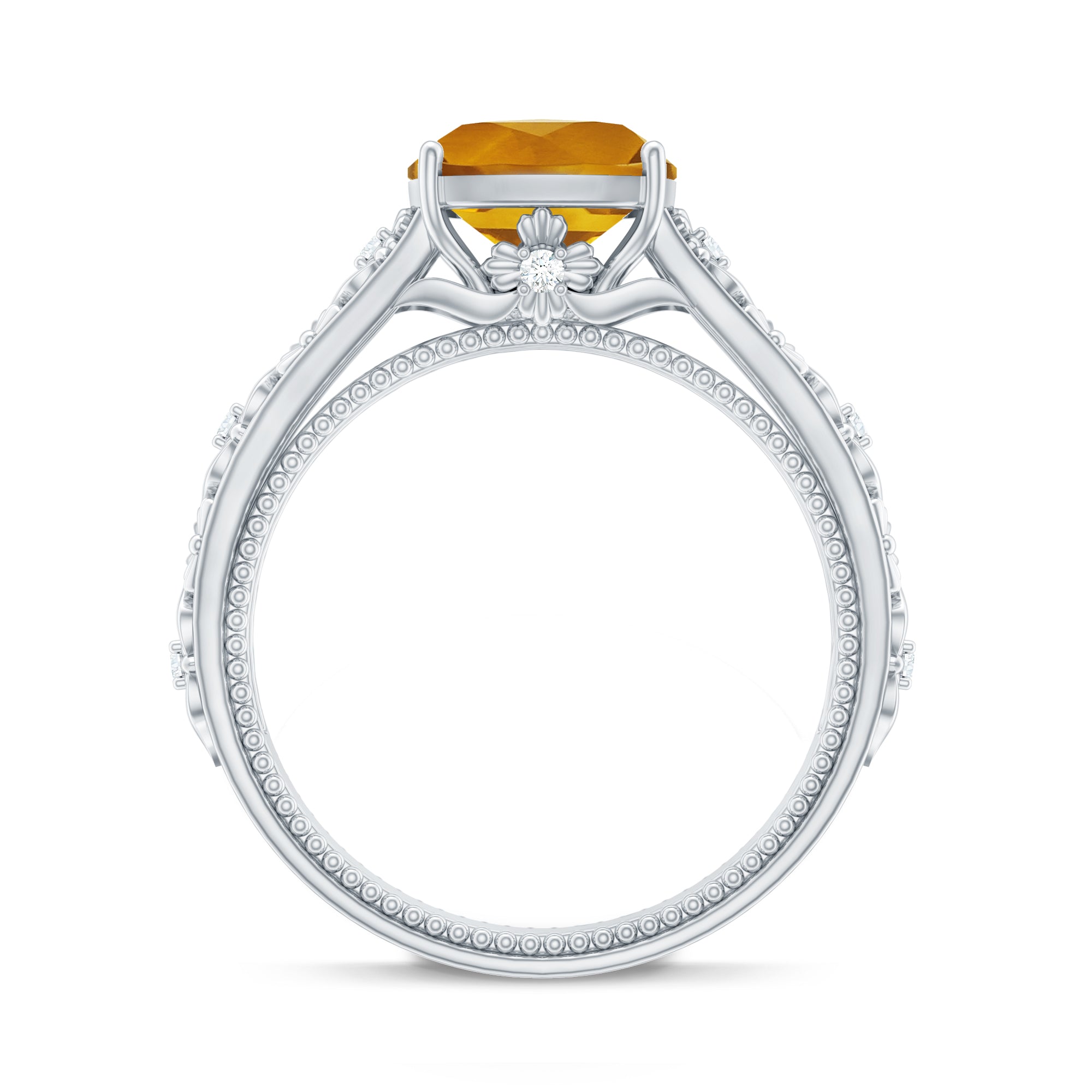 Vintage Style 8mm Citrine Cushion Cut Engagement Ring with Diamond AAA - Rosec Jewels