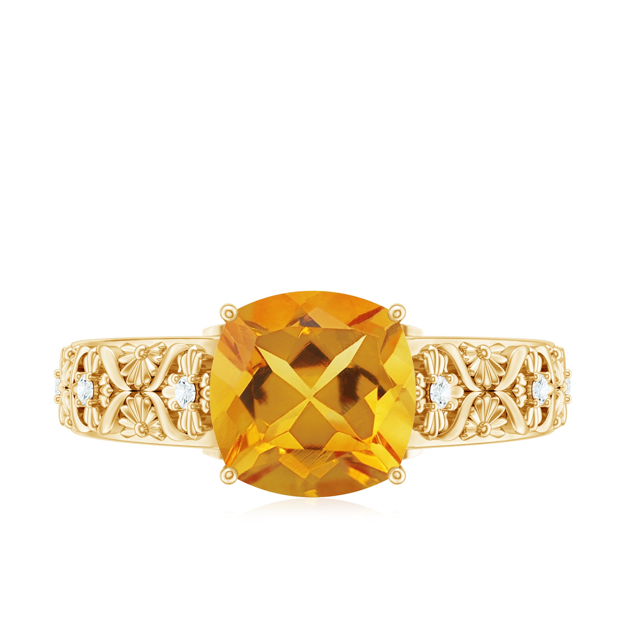 Vintage Style 8mm Citrine Cushion Cut Engagement Ring with Diamond AAA - Rosec Jewels