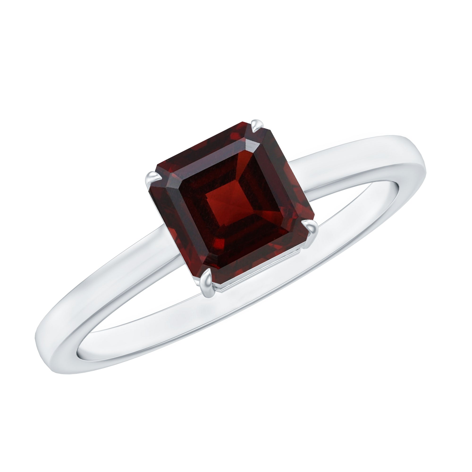 Real 8mm Garnet Asscher Cut Engagement Ring with Certificate