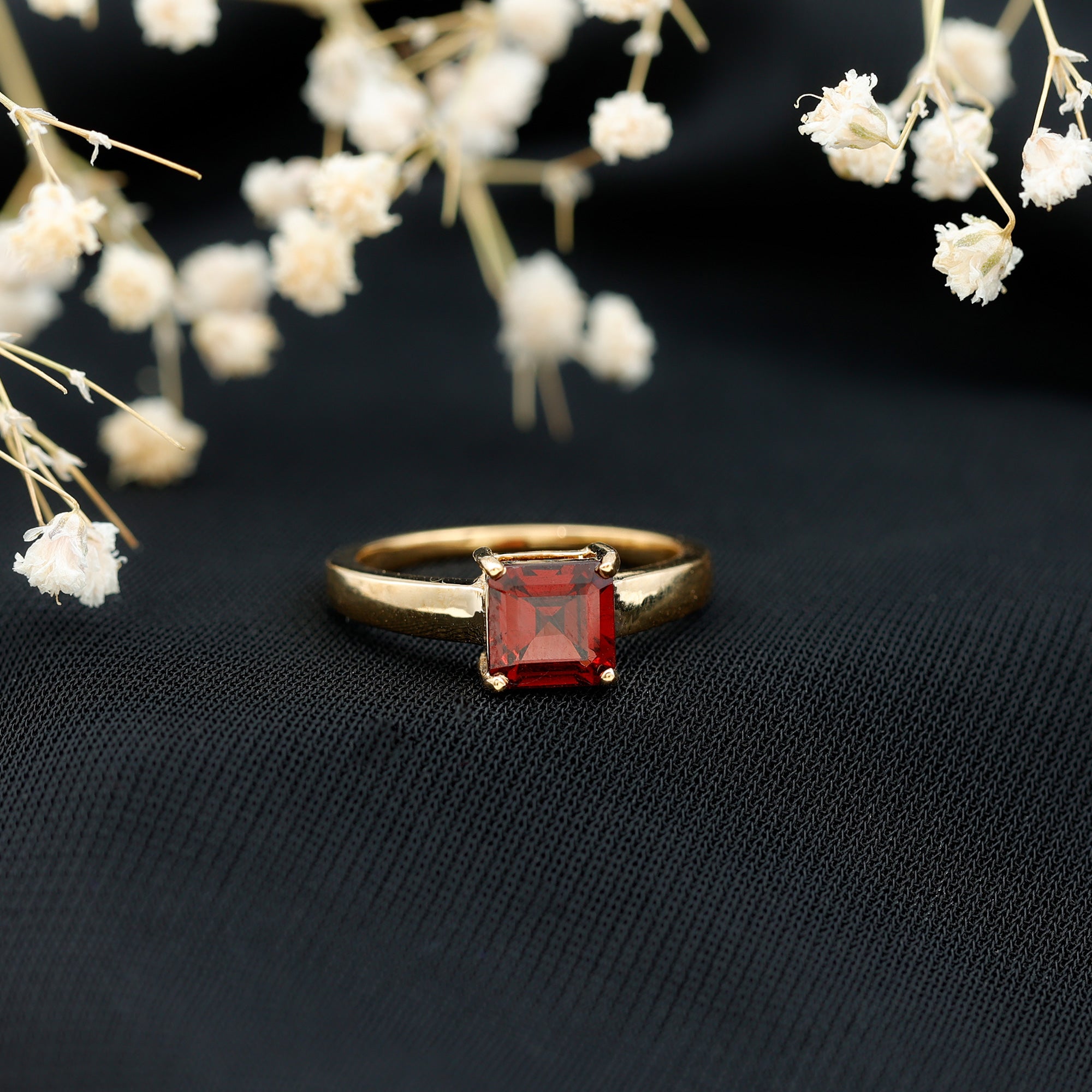3.3 Carat Real Garnet Asscher Cut Engagement Ring with Certificate AAA - Rosec Jewels