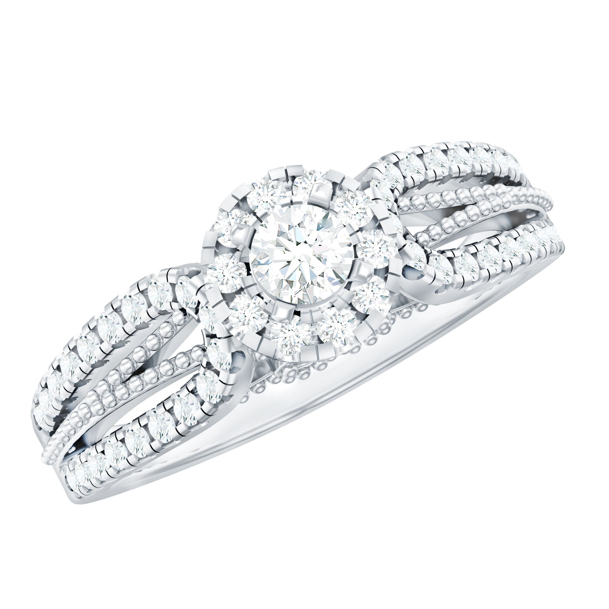 Real Diamond Designer Engagement Ring in Split Shank Natural - ( HI-SI ) - Rosec Jewels