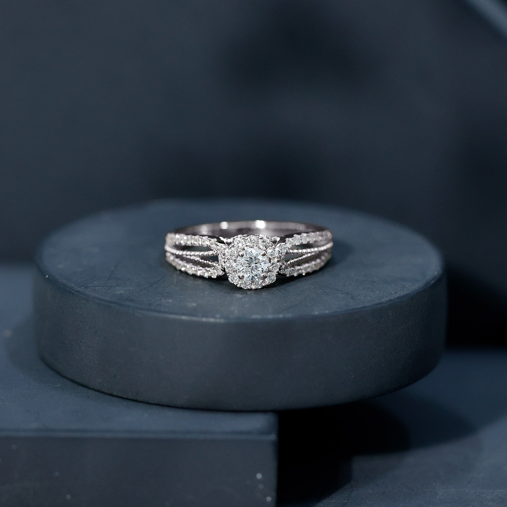 Real Diamond Designer Engagement Ring in Split Shank Natural - ( HI-SI ) - Rosec Jewels