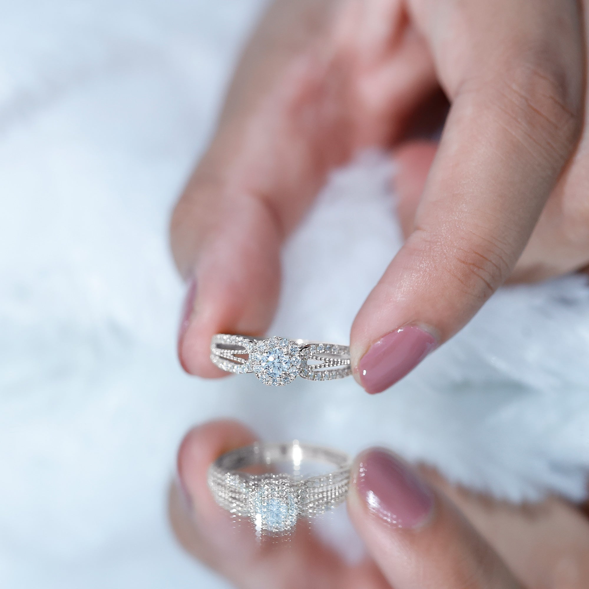 Real Diamond Designer Engagement Ring in Split Shank Natural - ( HI-SI ) - Rosec Jewels