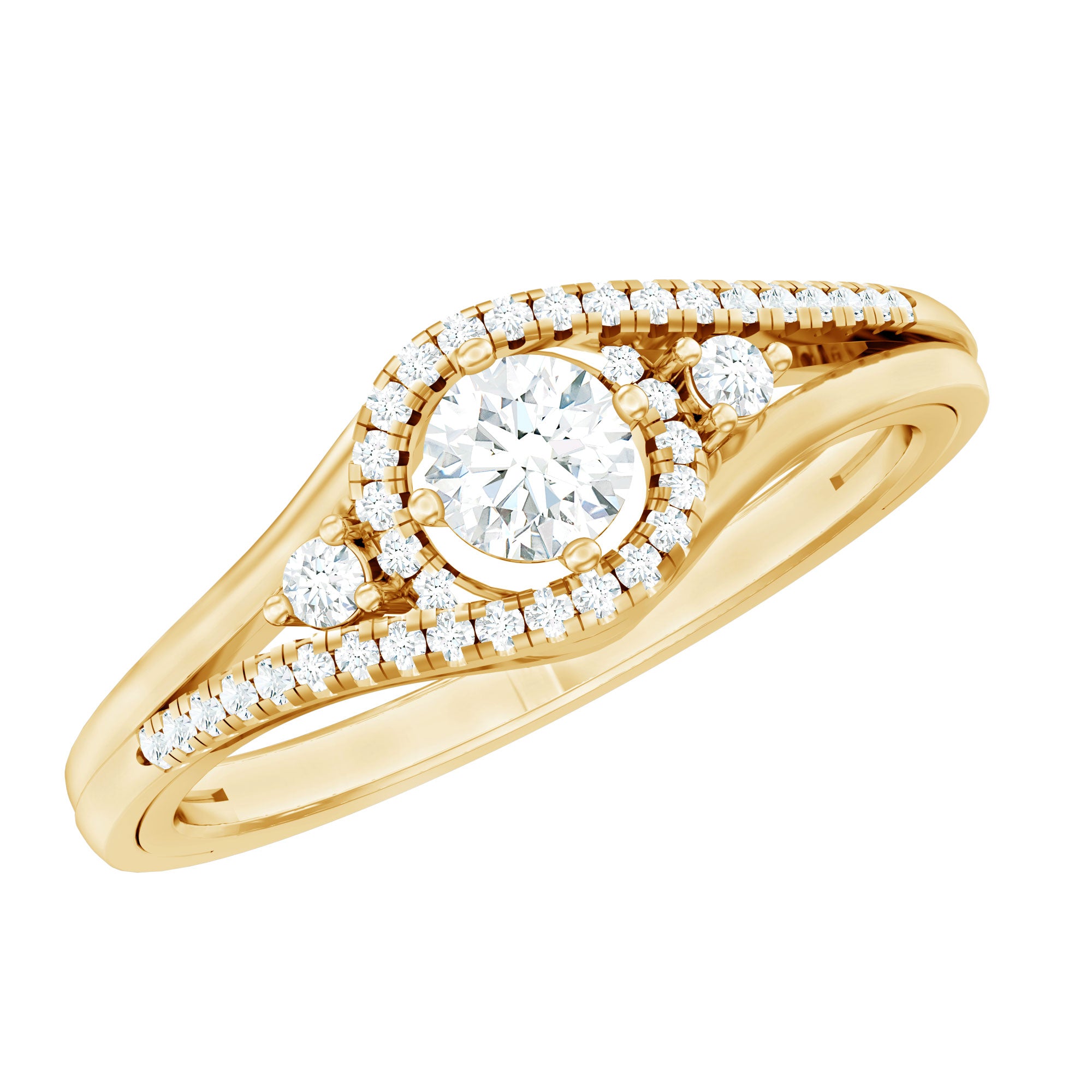 Certified Diamond Classic Engagement Ring in Split Shank Natural - ( HI-SI ) - Rosec Jewels