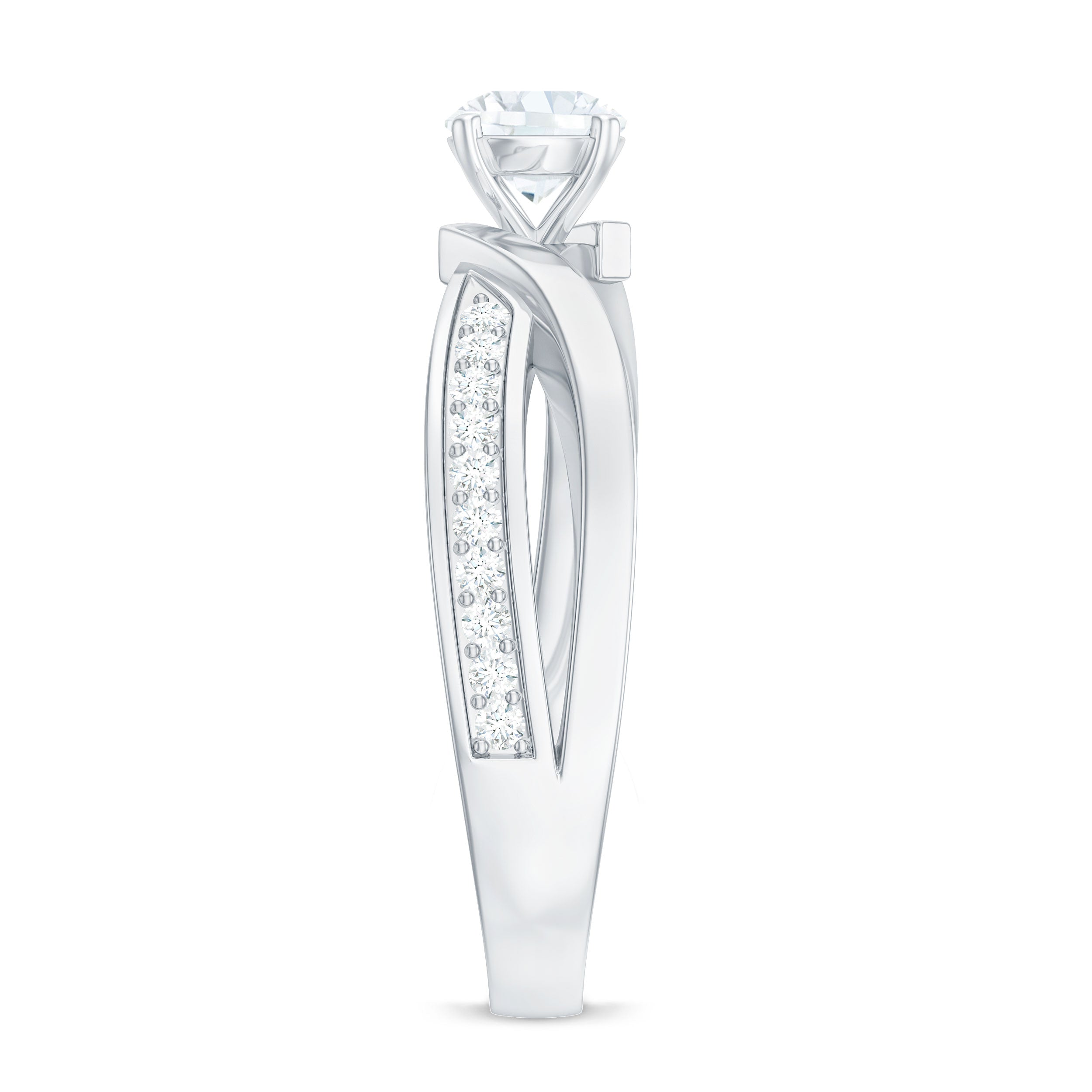 Rosec Jewels-Zircon Solitaire Infinity Engagement Ring with Side Stones