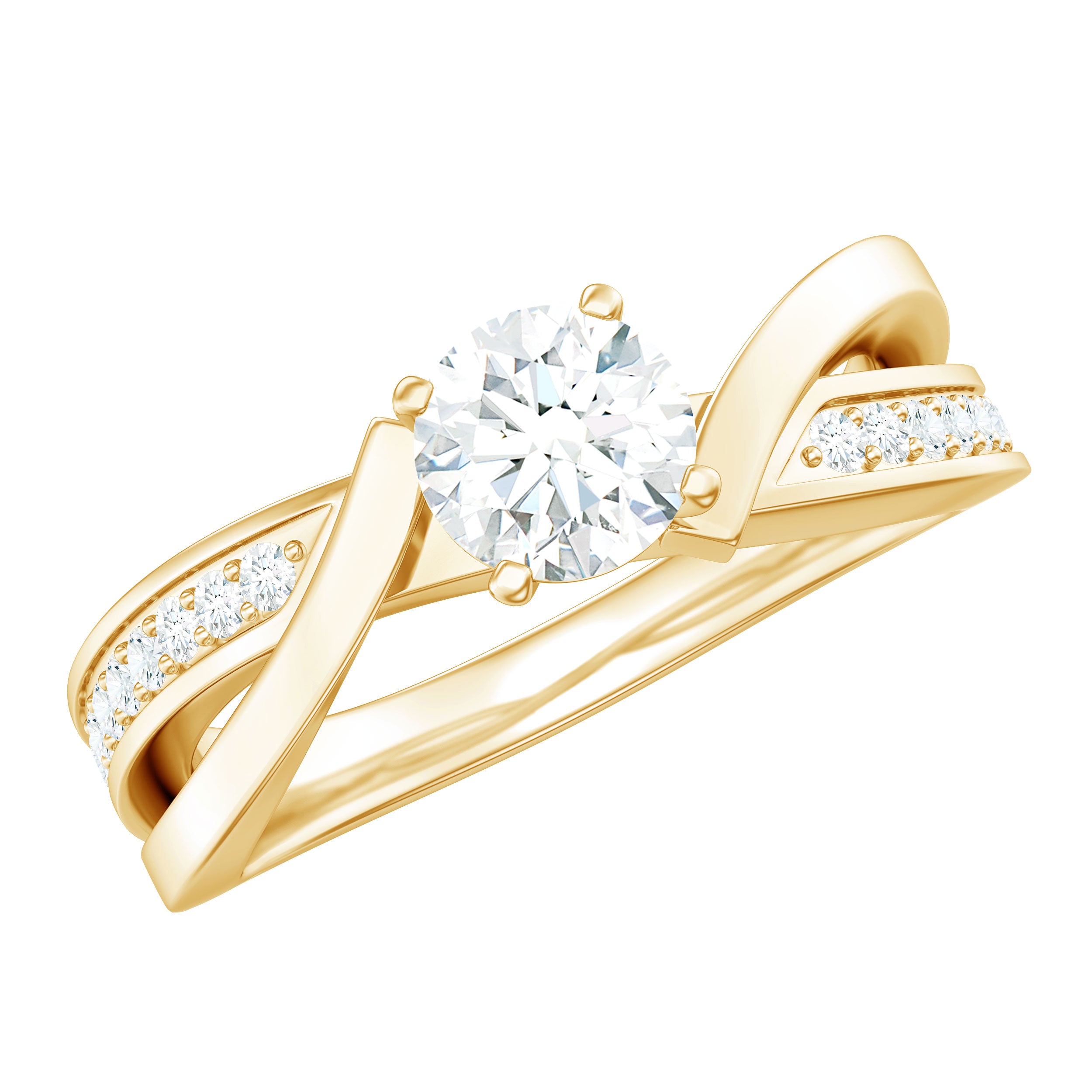 Zircon Solitaire Infinity Engagement Ring with Side Stones AAAA - Rosec Jewels