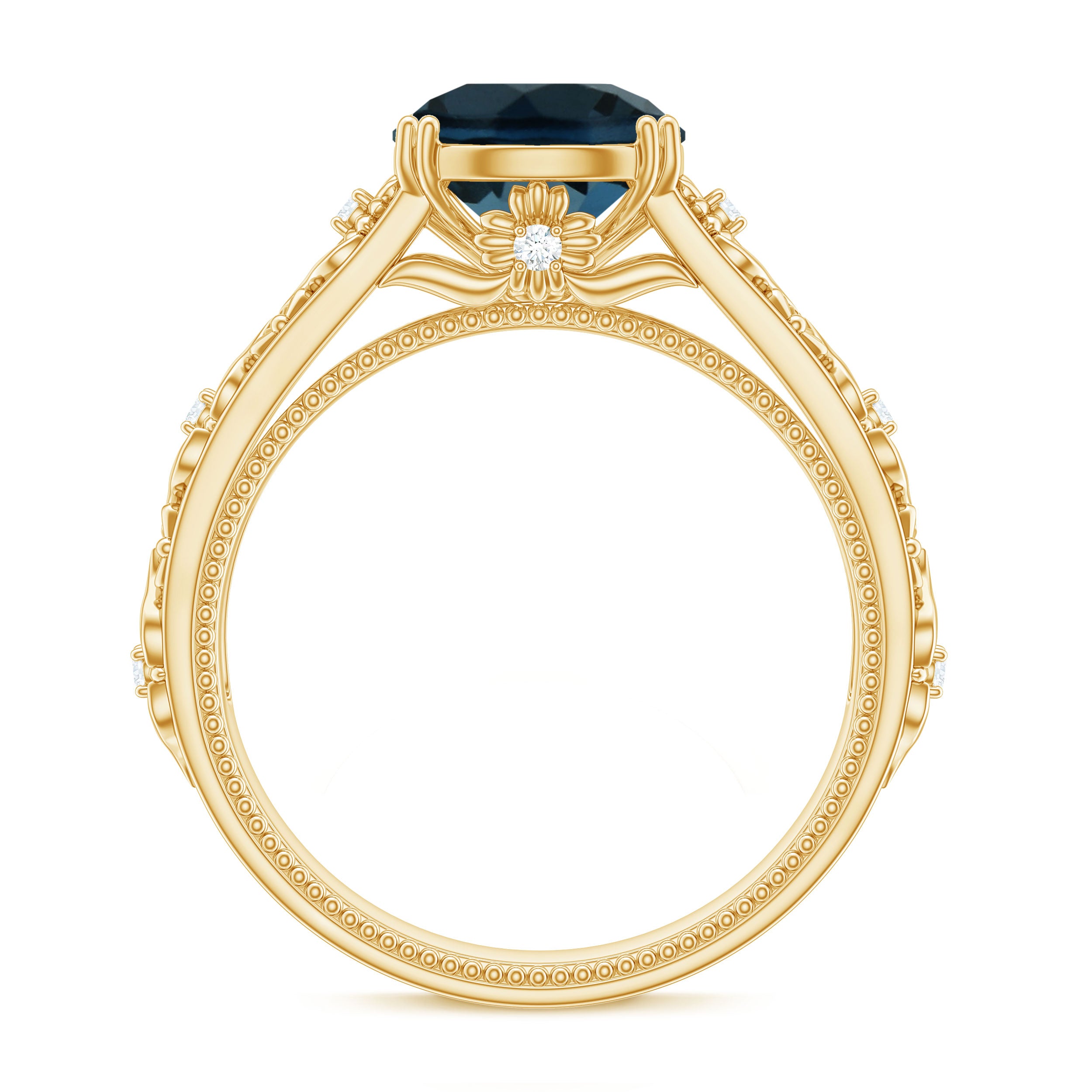 8mm Round London Blue Topaz Vintage Engagement Ring with Certificate AAA - Rosec Jewels