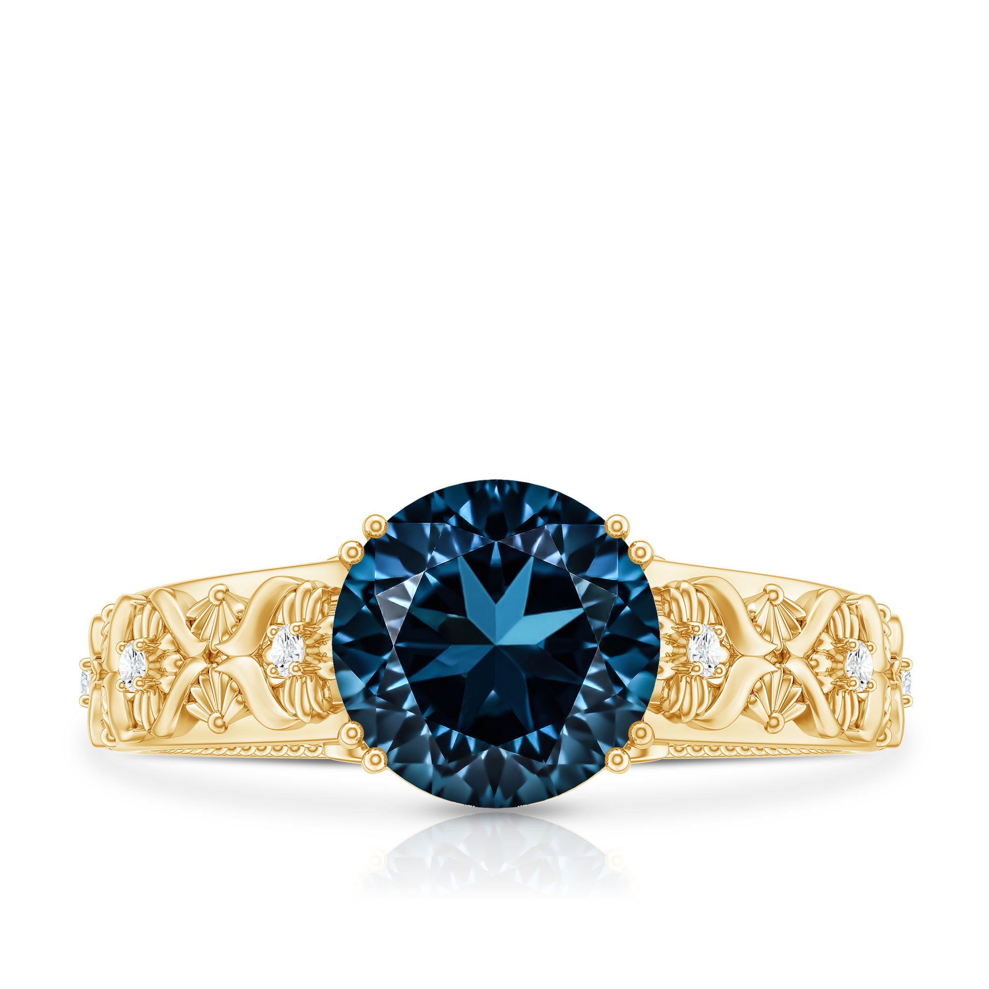 2 Carat Round London Blue Topaz Vintage Engagement Ring with Certificate AAA - Rosec Jewels
