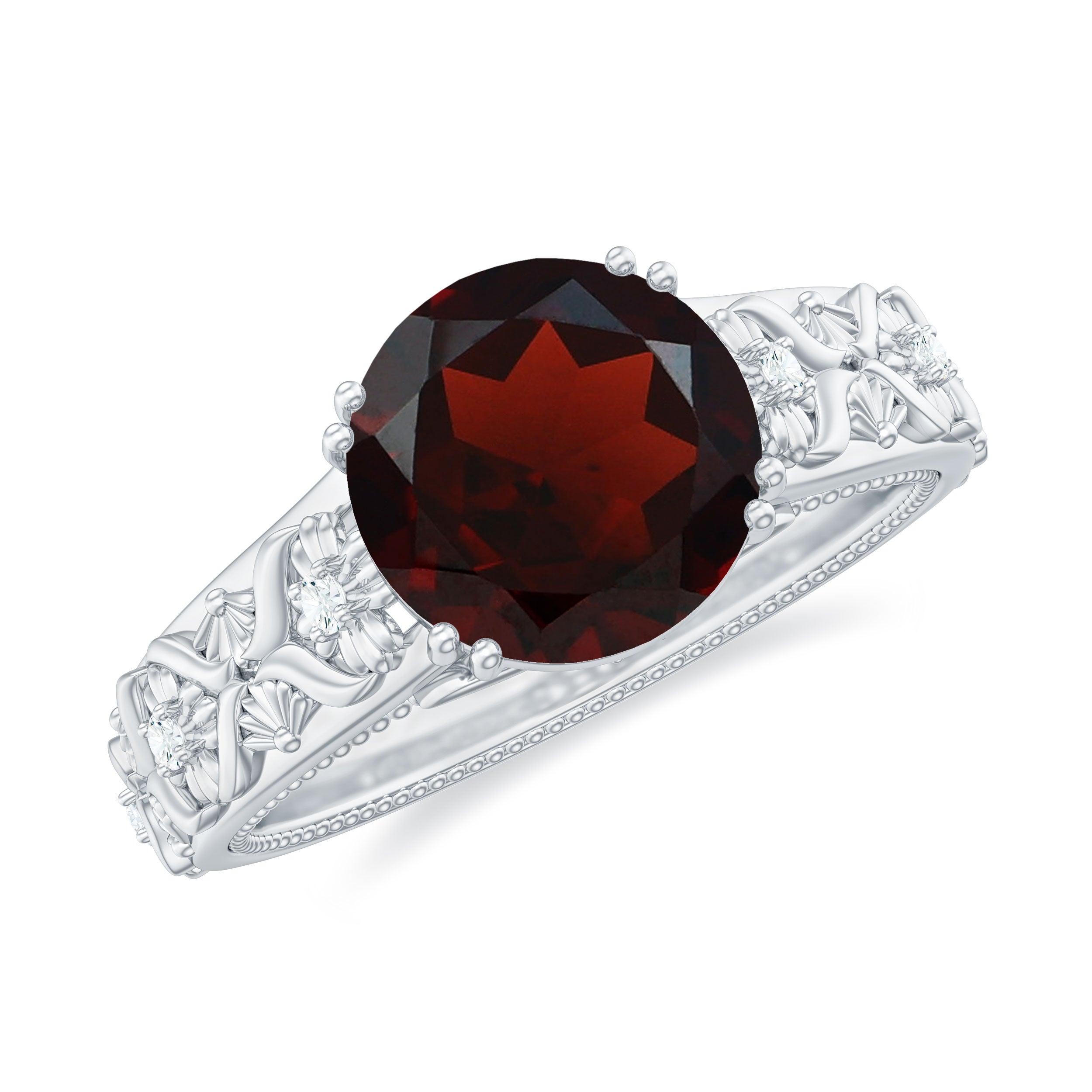 Vintage Looking Garnet Diamond Engagement Ring