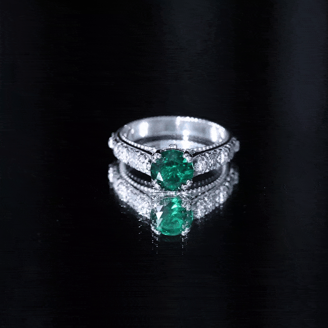 2 Carat Round Lab Created Emerald Antique Looking Engagement Ring with Diamond AAAA - Rosec Jewels
