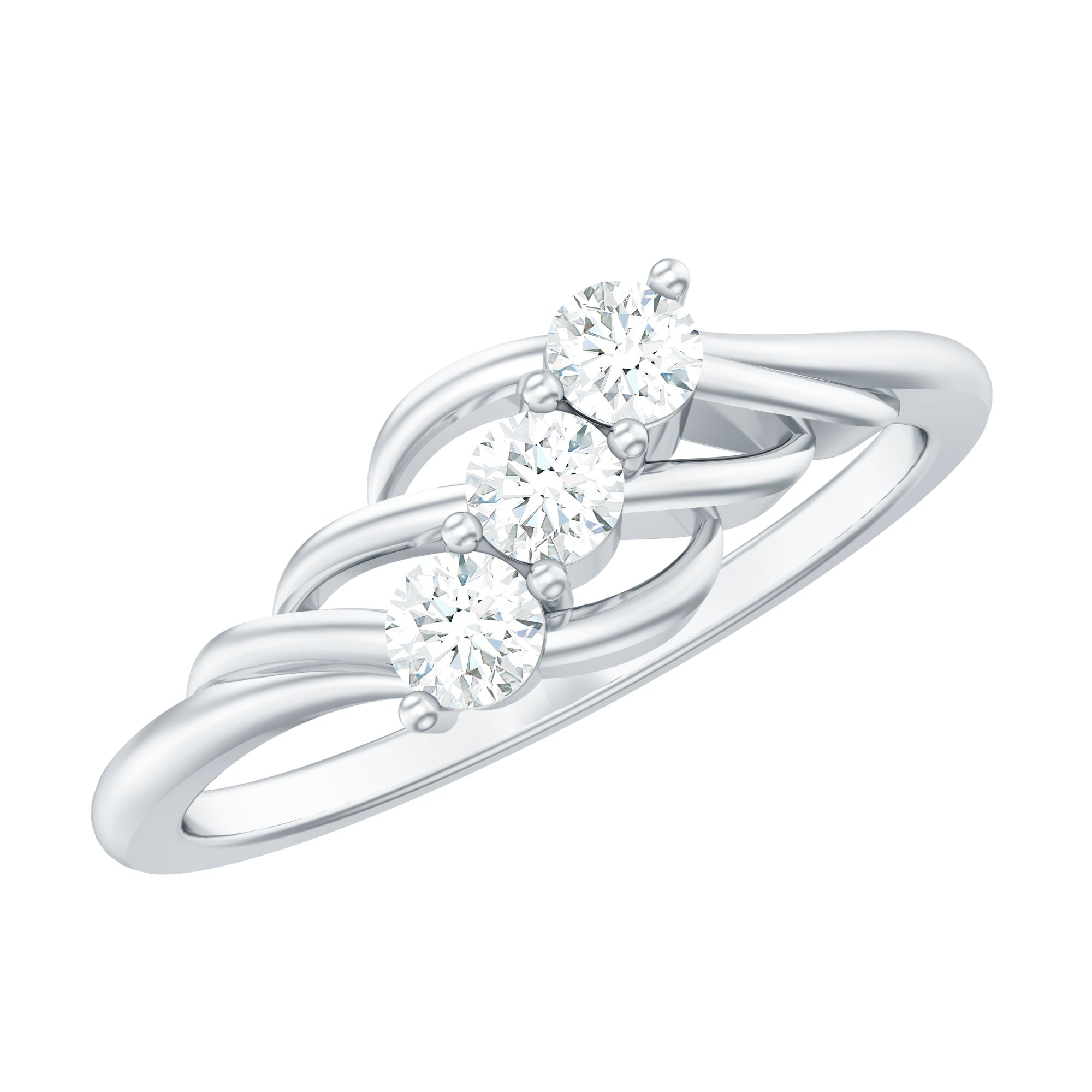Certified Round Moissanite Three Stone Engagement Ring