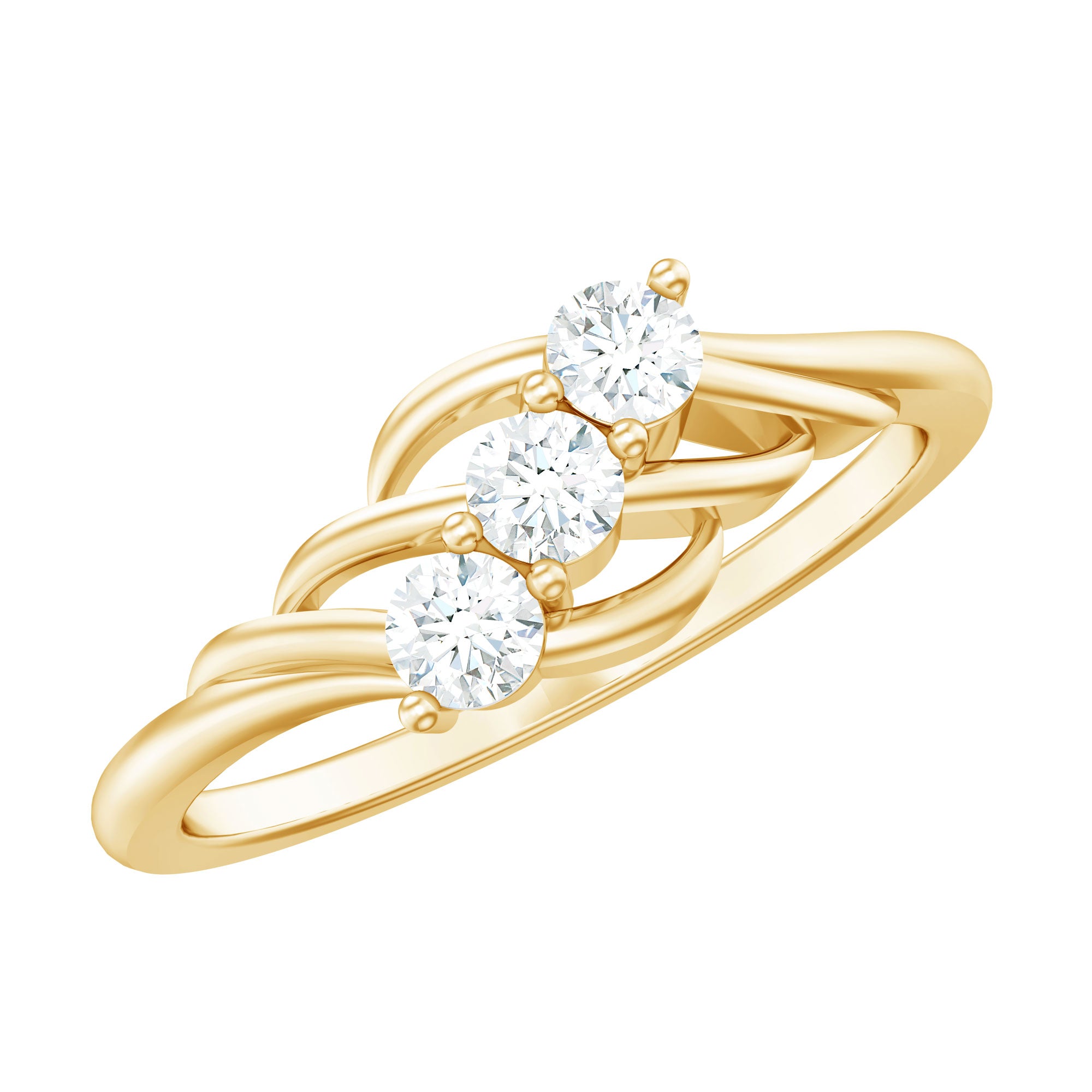 Certified Round Moissanite Three Stone Engagement Ring D-VS1 - Rosec Jewels