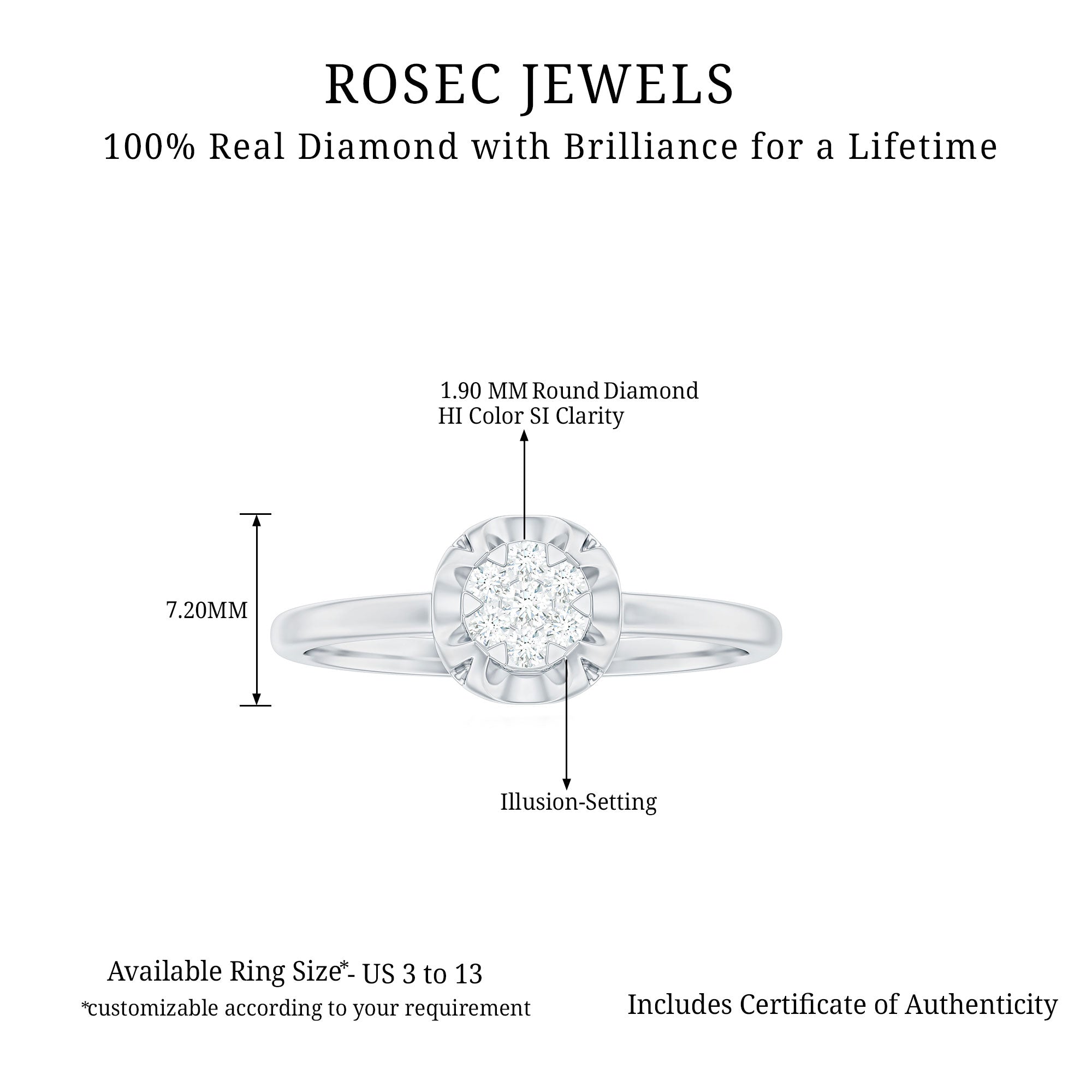 Round Shape Diamond Promise Ring in Illusion Setting Natural - ( HI-SI ) - Rosec Jewels