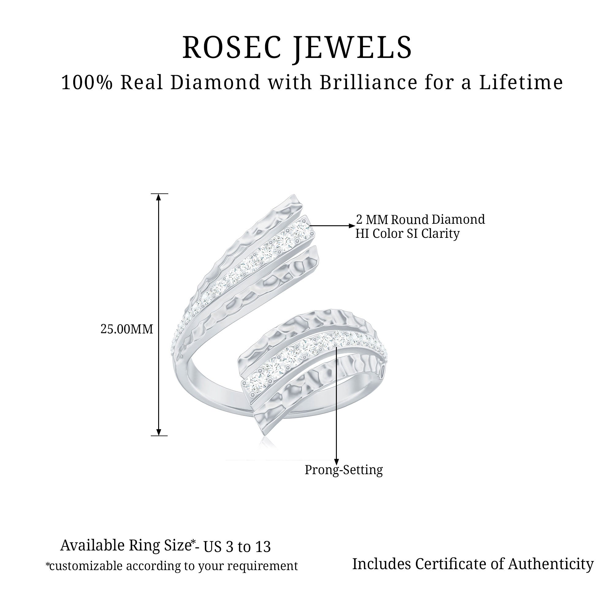 Certified Diamond Statement Ring in Prong Setting Natural - ( HI-SI ) - Rosec Jewels