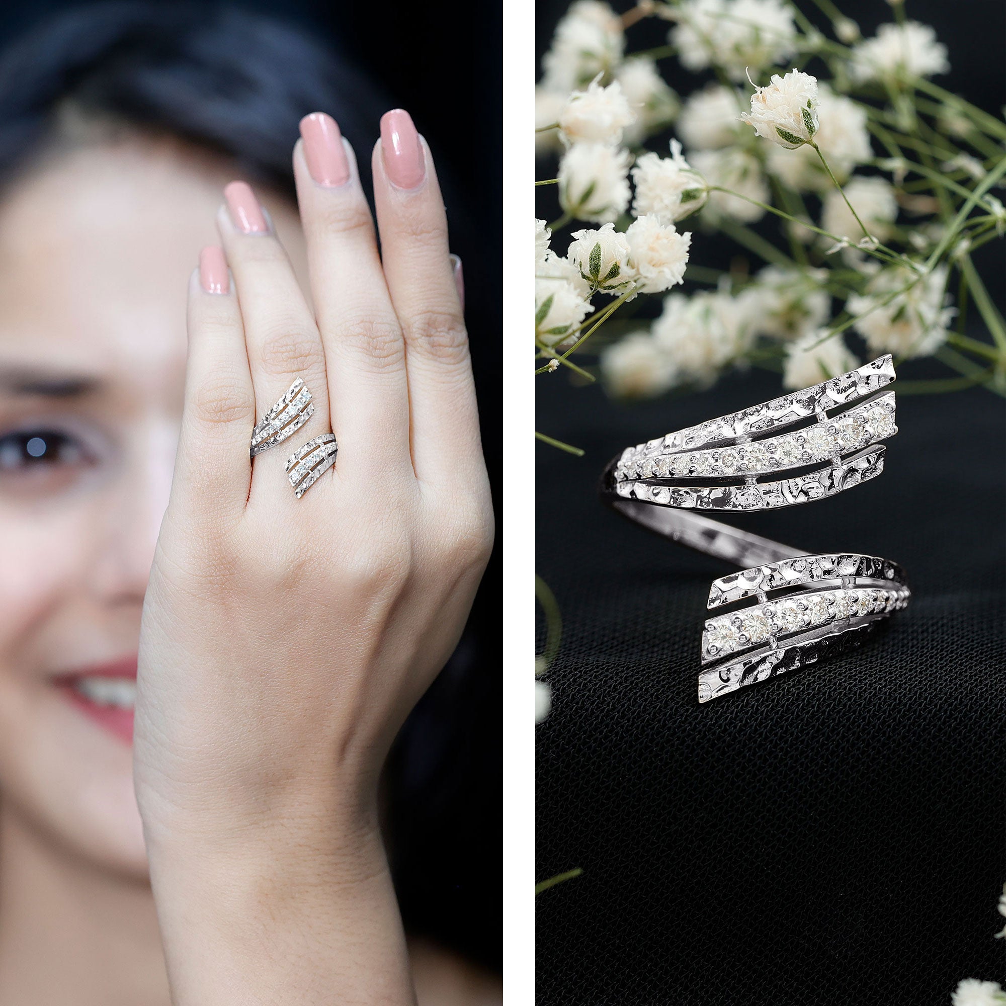 Certified Diamond Statement Ring in Prong Setting Natural - ( HI-SI ) - Rosec Jewels