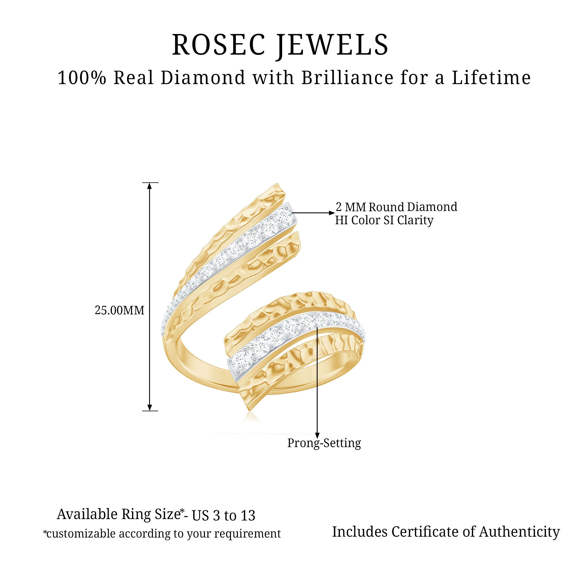 Certified Diamond Statement Ring in Prong Setting Natural - ( HI-SI ) - Rosec Jewels