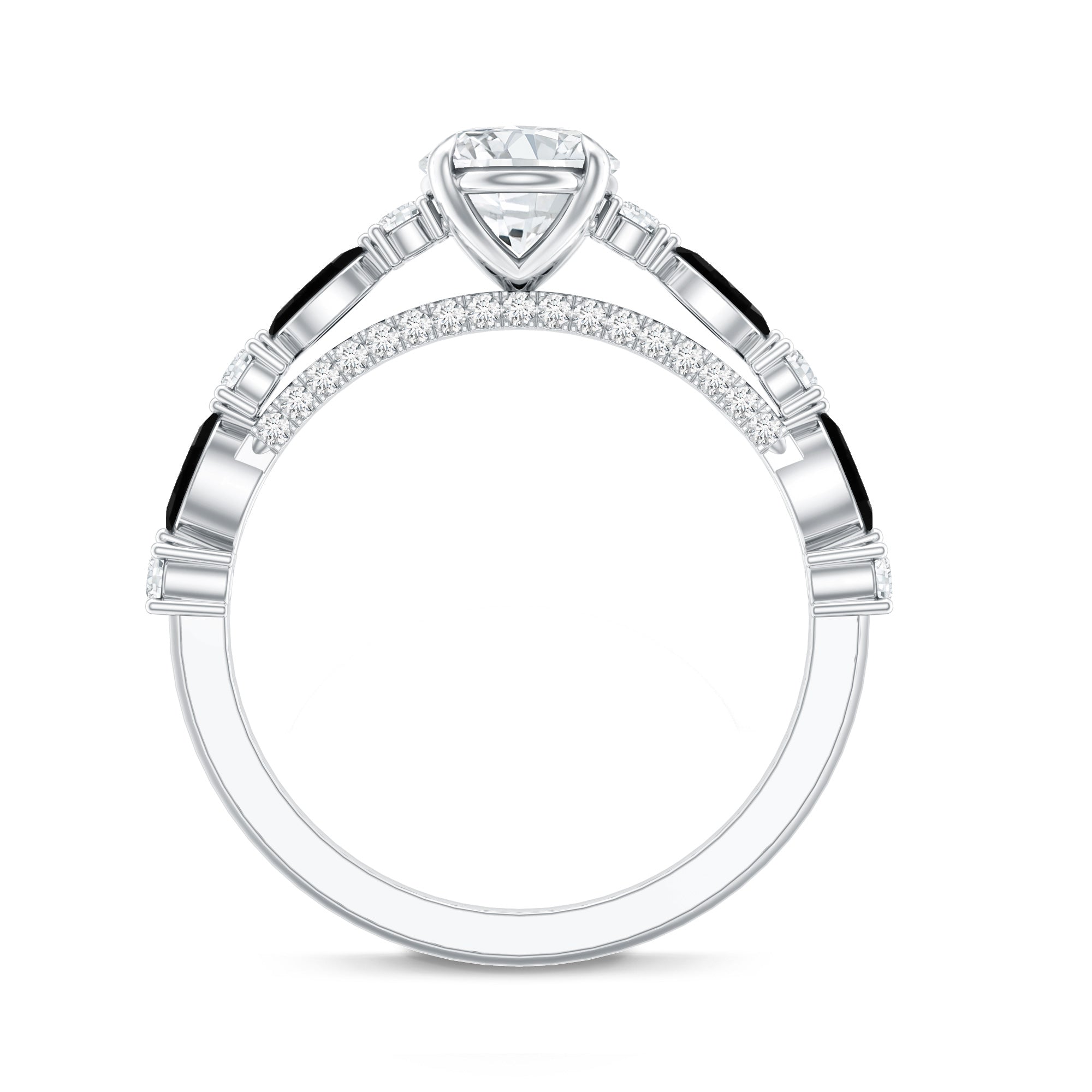 Certified Moissanite Oval Engagement Ring with Real Black Spinel AAA - Rosec Jewels