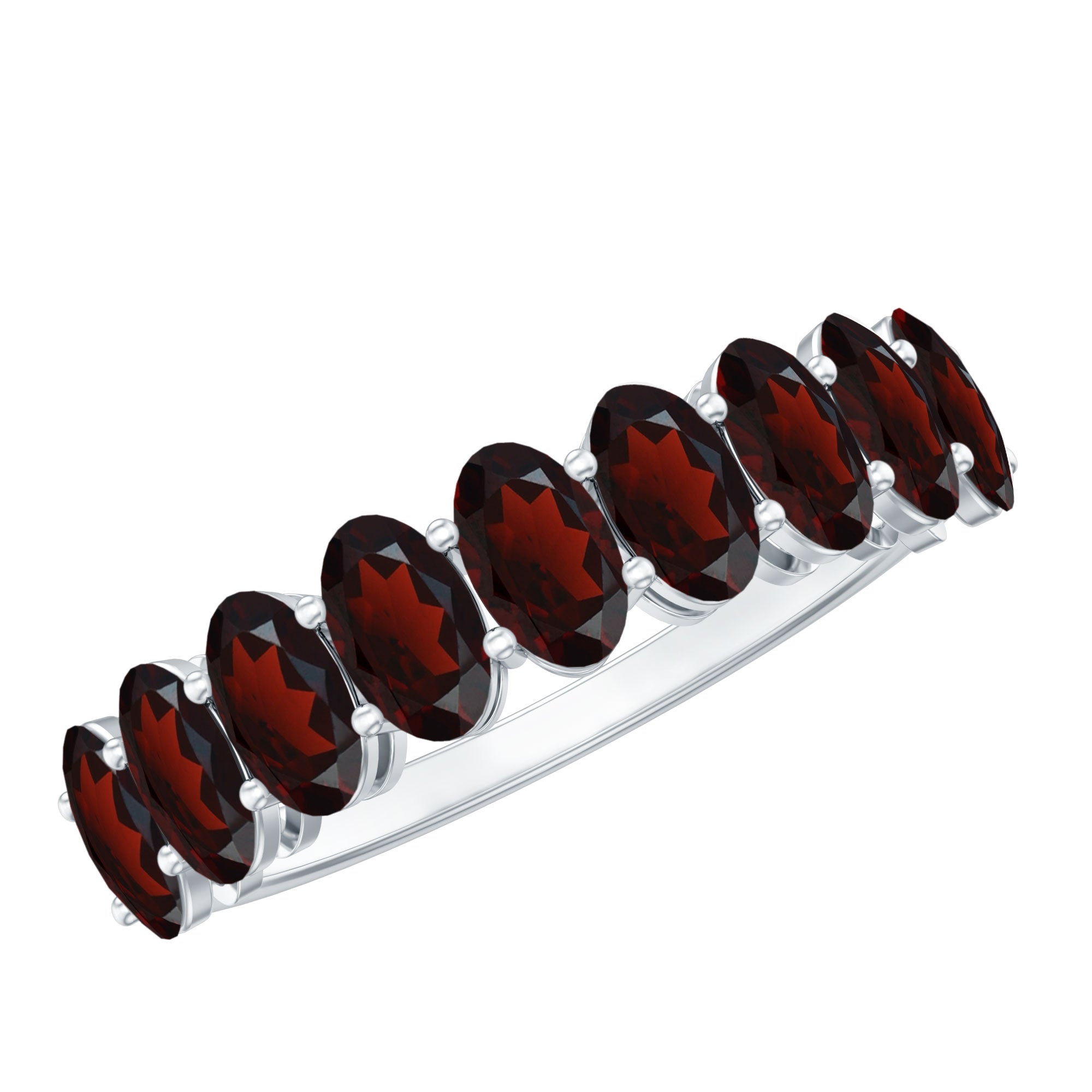 Genuine Oval Shape Garnet Half Eternity Ring
