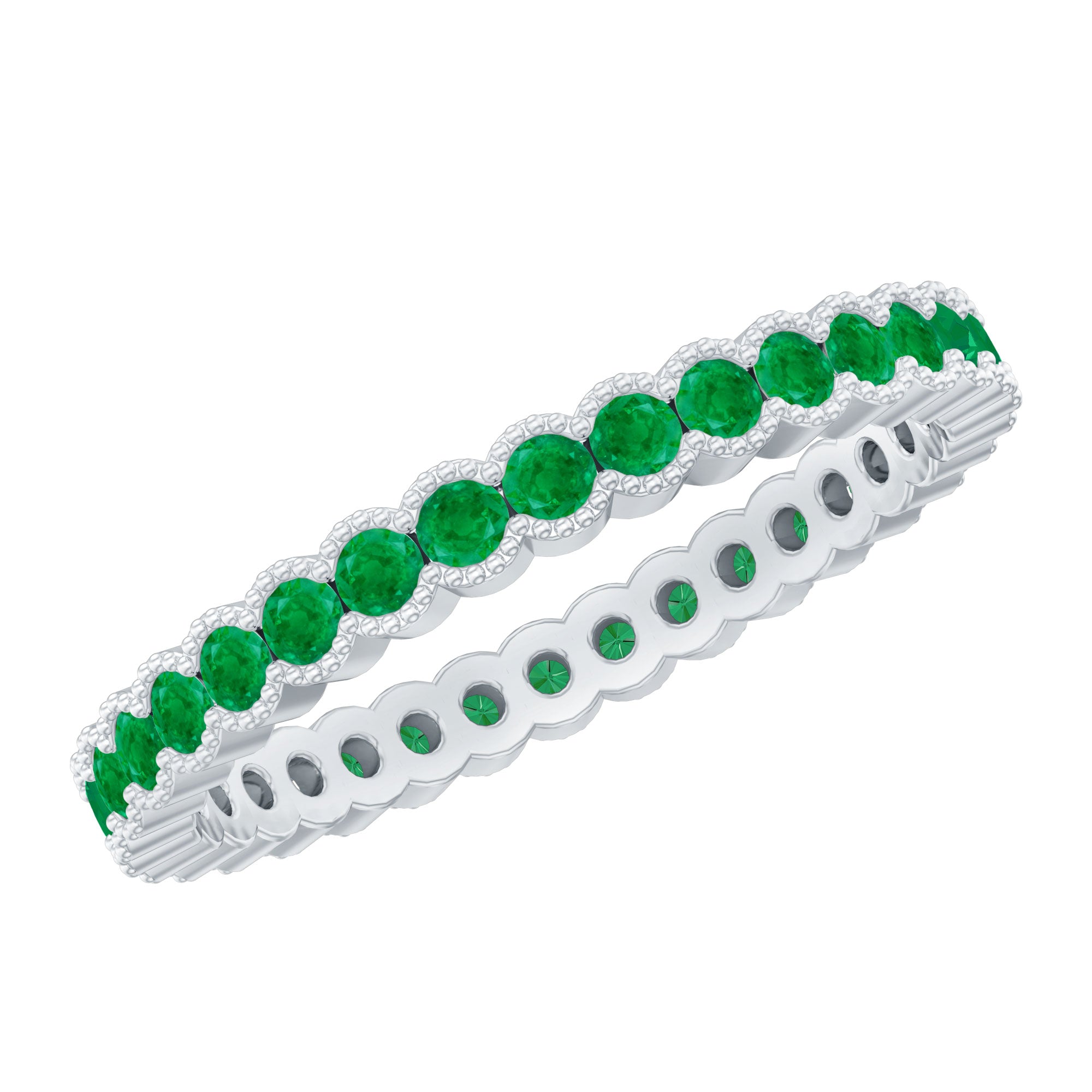 Beaded Bezel Set Emerald Full Eternity Stackable Ring