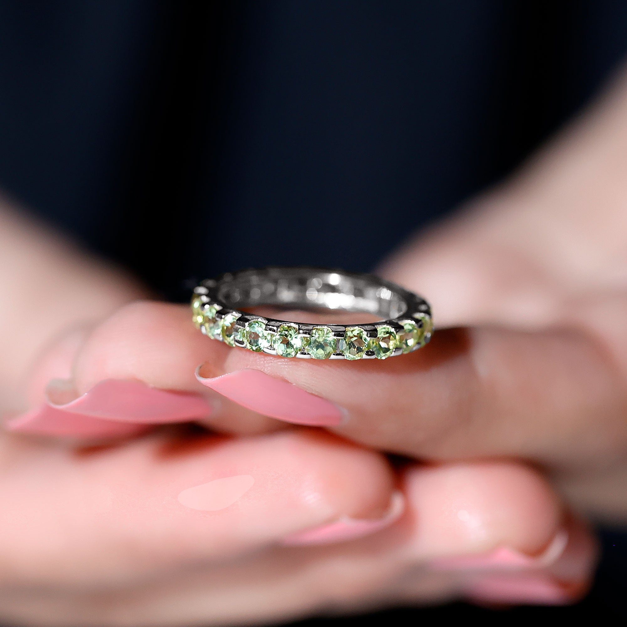 Natural Green Peridot Eternity Ring With Certificate AAA - Rosec Jewels
