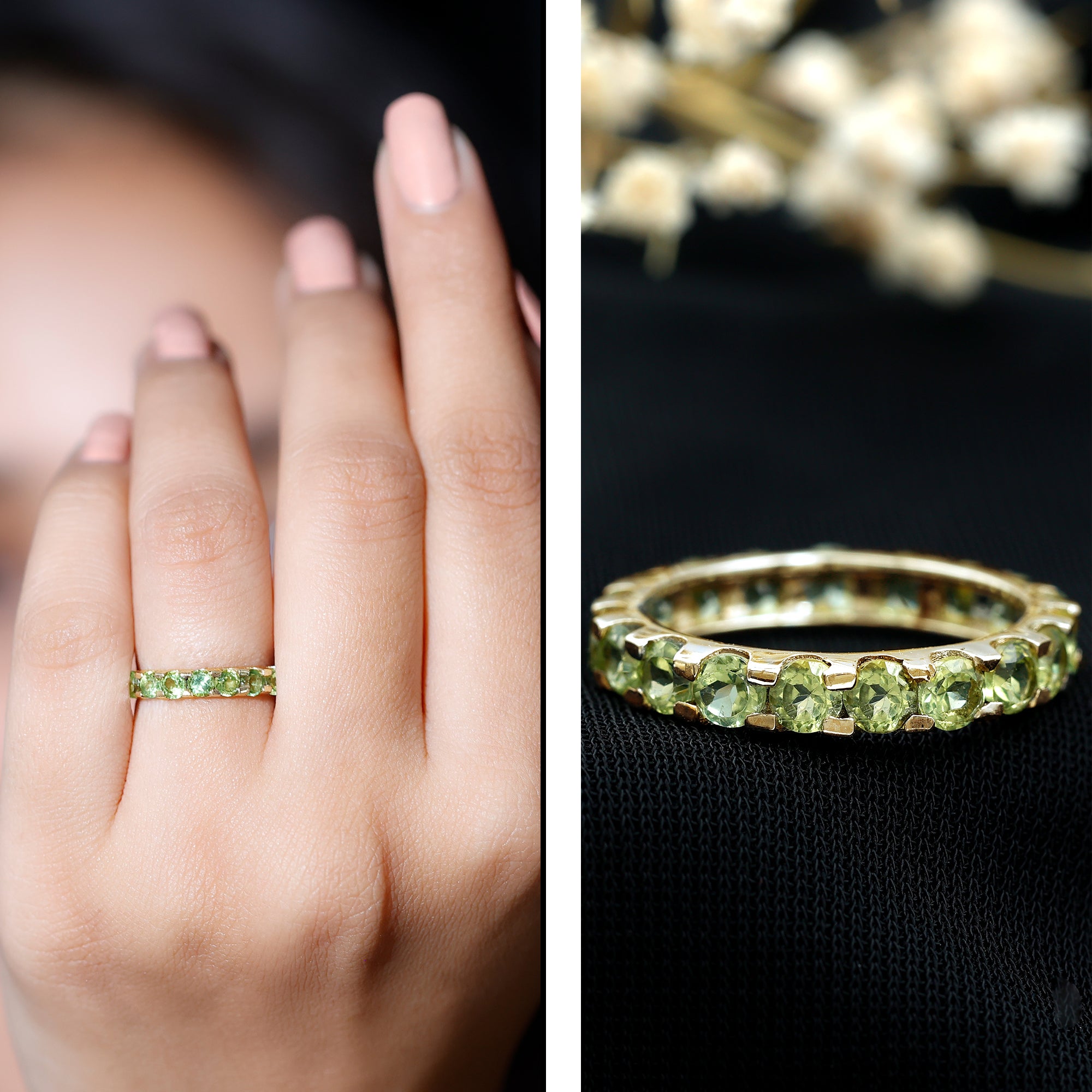 Natural Green Peridot Eternity Ring With Certificate AAA - Rosec Jewels