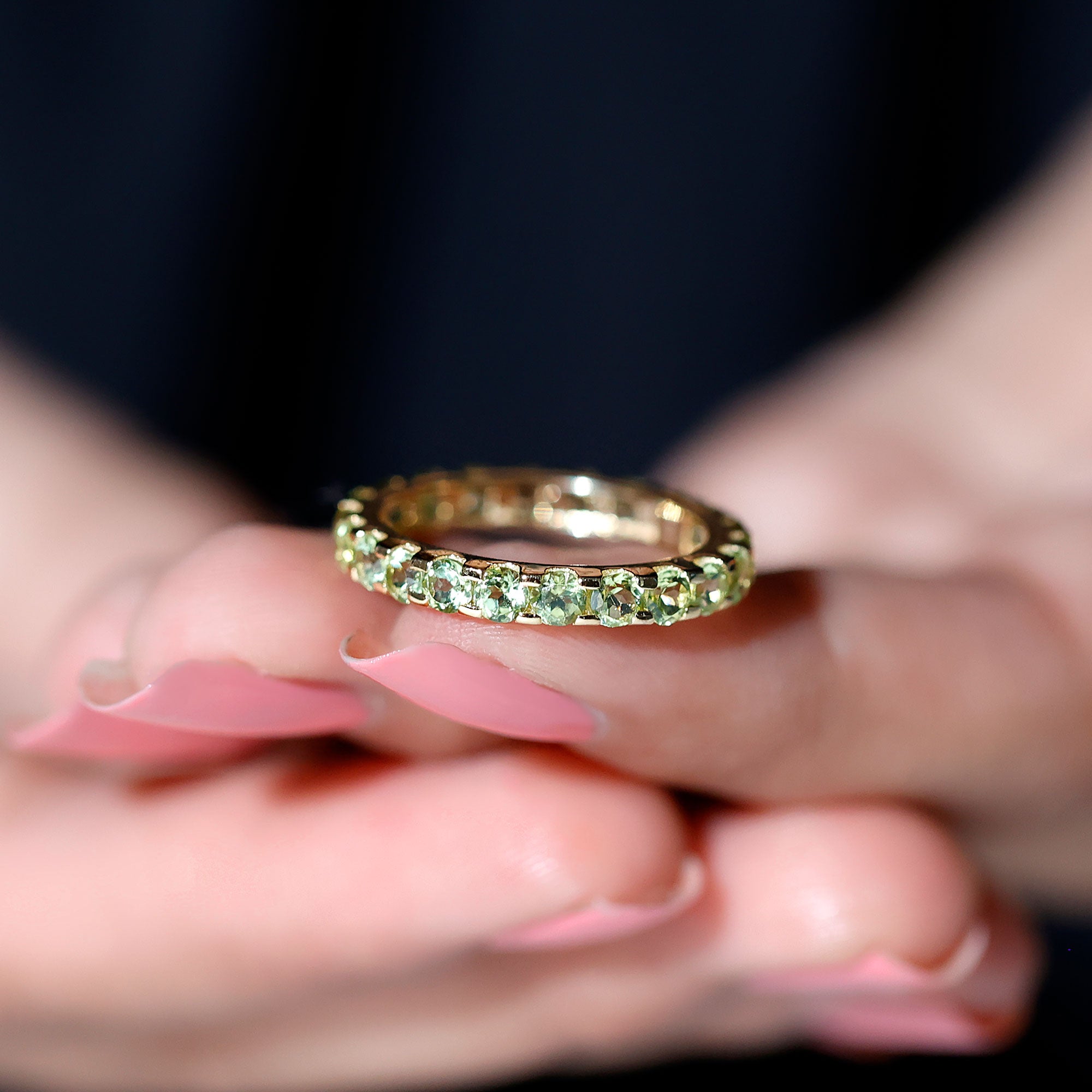 Natural Green Peridot Eternity Ring With Certificate AAA - Rosec Jewels