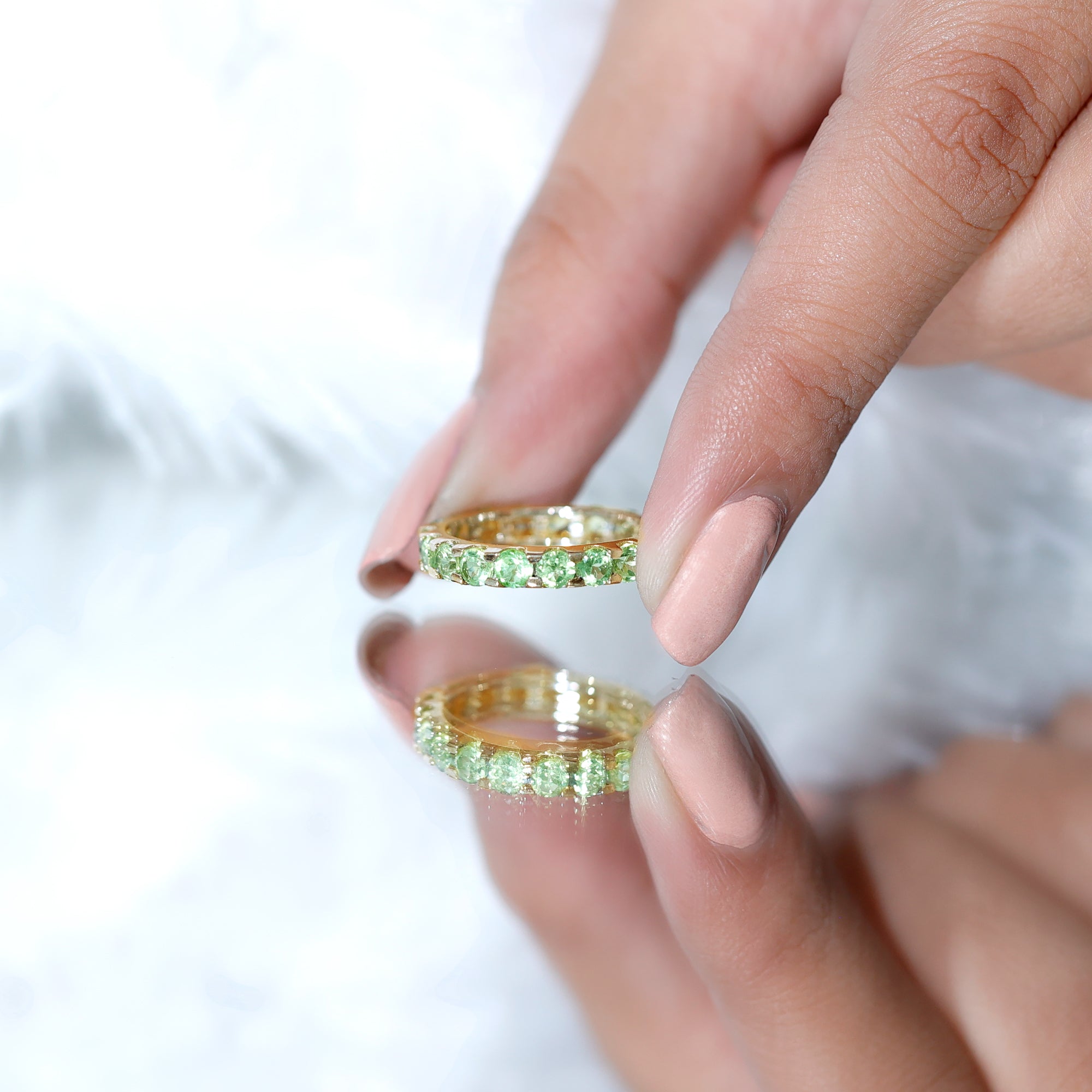 Natural Green Peridot Eternity Ring With Certificate AAA - Rosec Jewels
