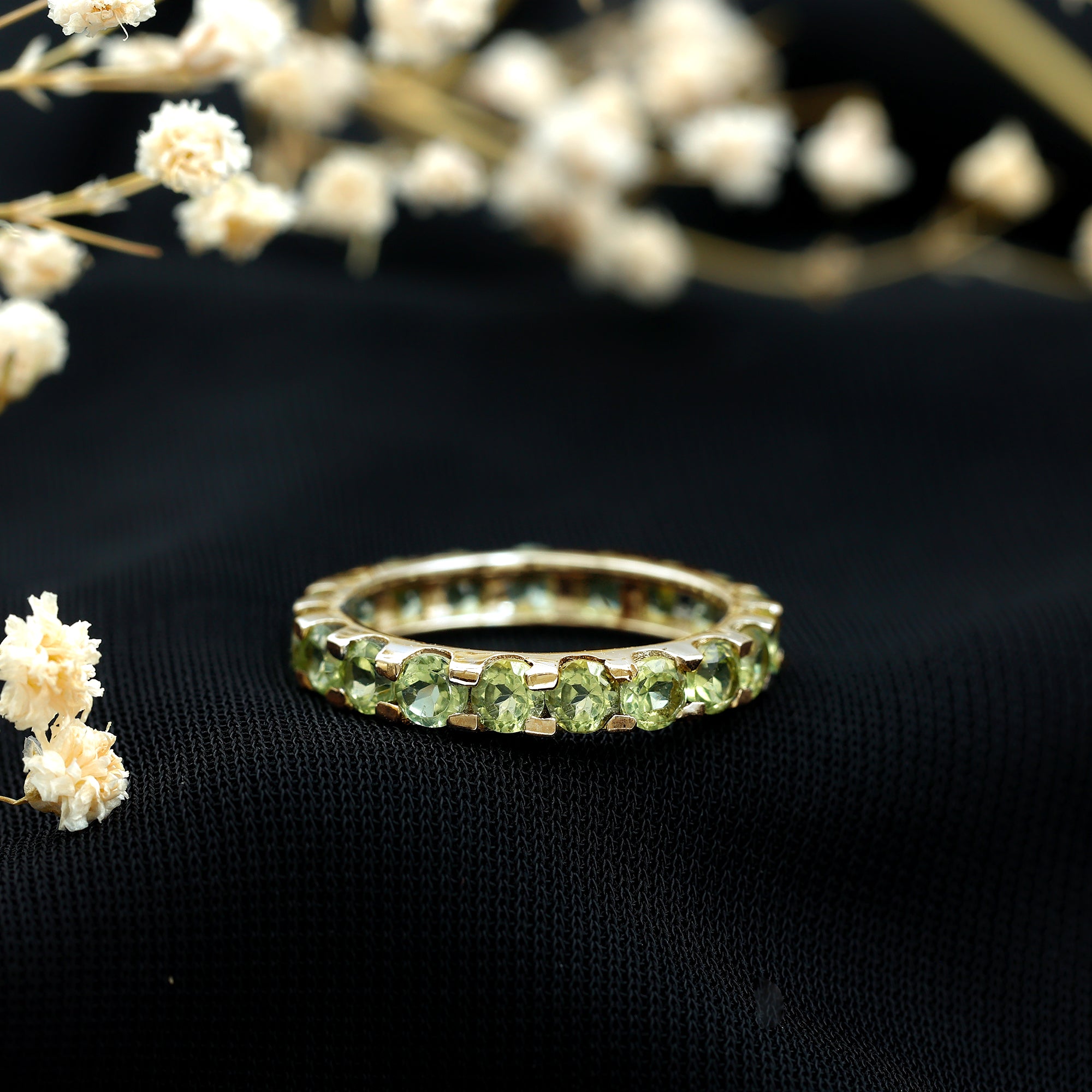 Natural Green Peridot Eternity Ring With Certificate AAA - Rosec Jewels
