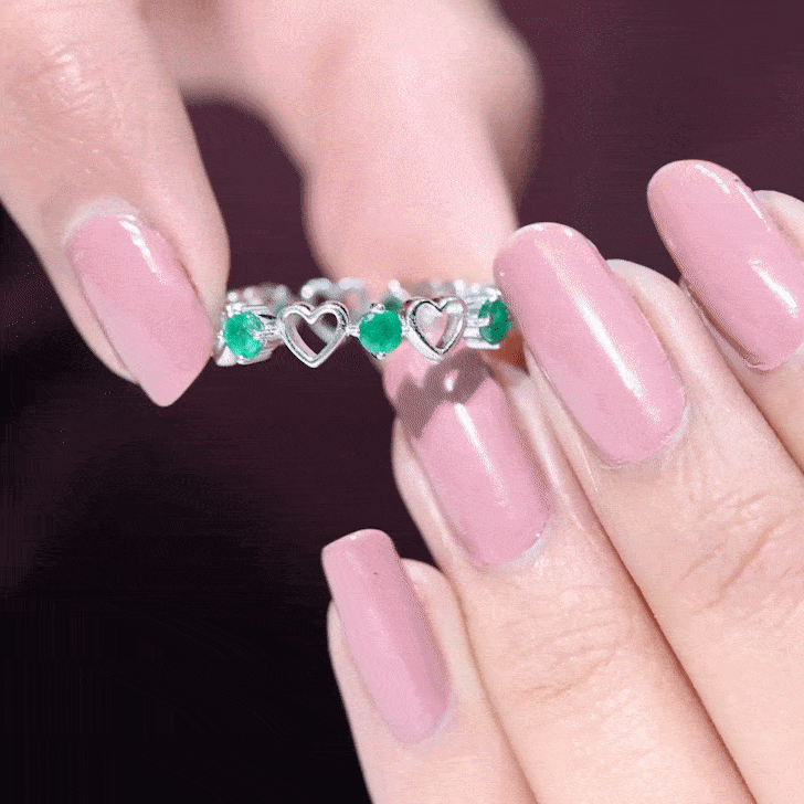 Minimalist Emerald Heart Shape Wedding Band AAA - Rosec Jewels