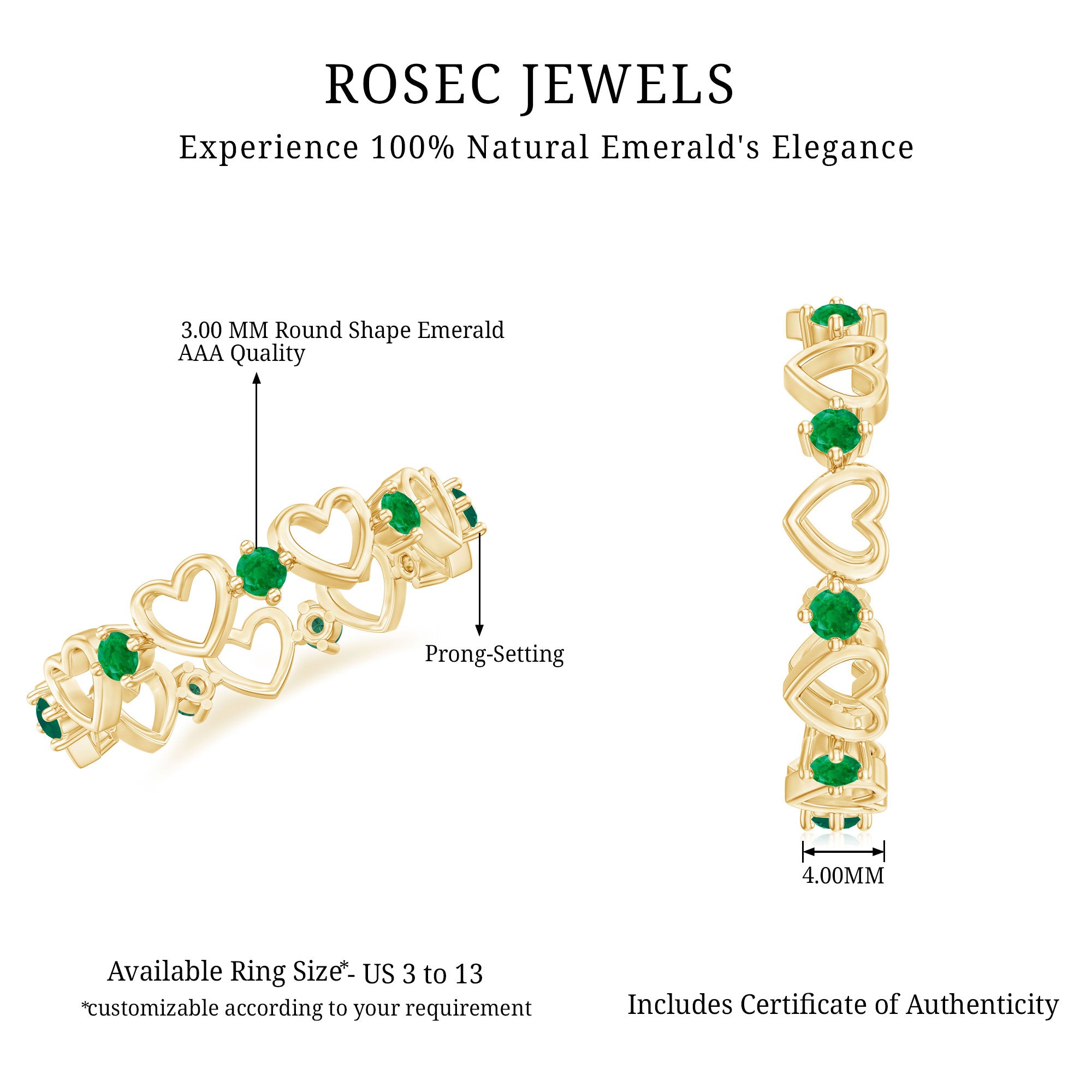 Minimalist Emerald Heart Shape Wedding Band AAA - Rosec Jewels