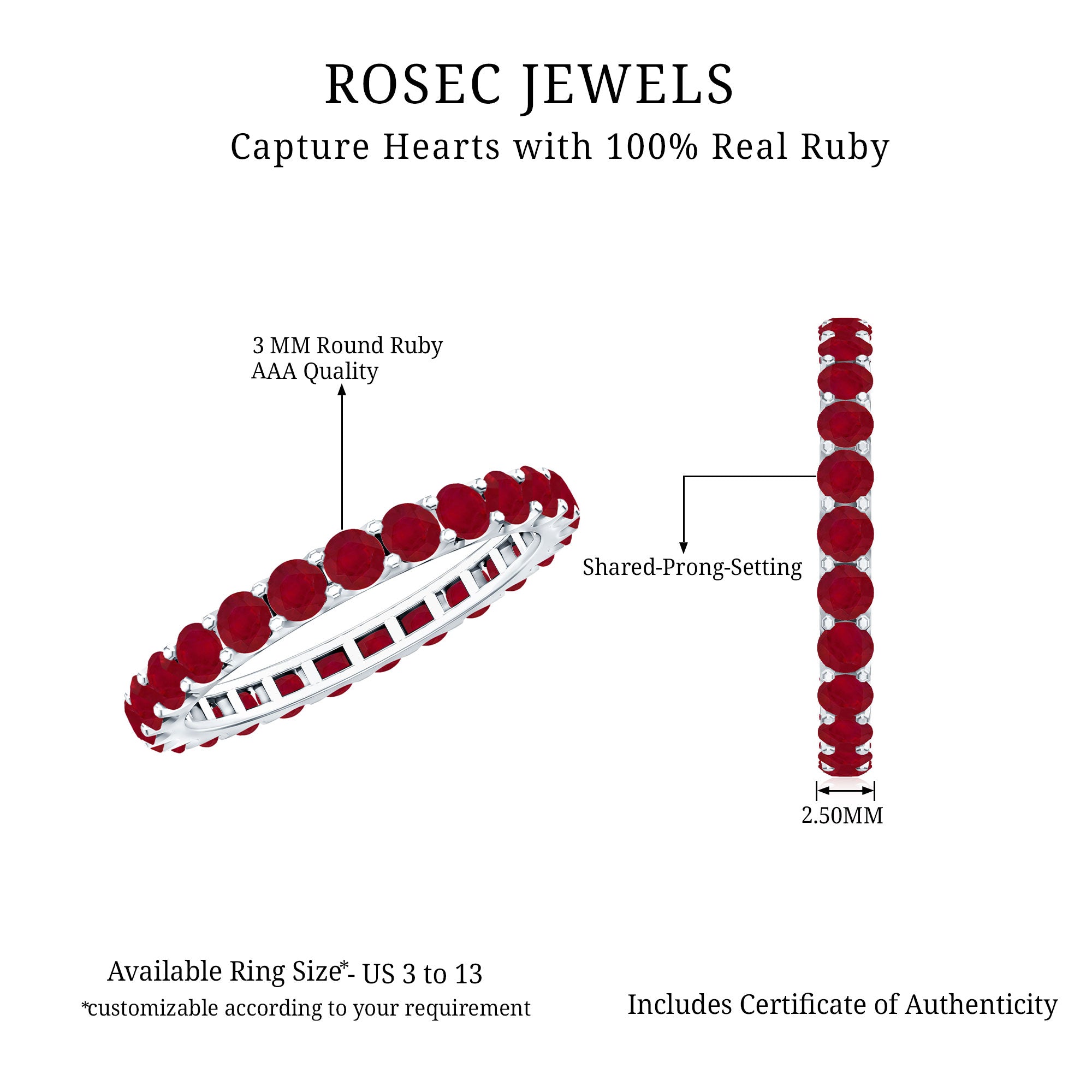 Natural Ruby Eternity Stackable Ring for Women AAA - Rosec Jewels