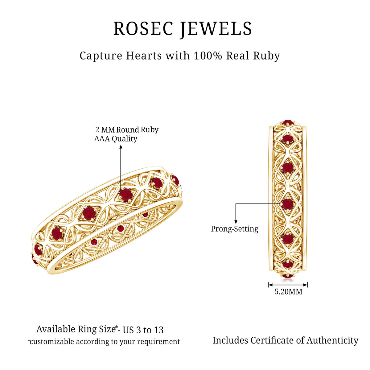 Natural Ruby Celtic Knot Wedding Band for Women AAA - Rosec Jewels