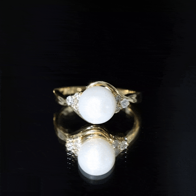 Natural 7.4 Carat Freshwater Pearl Engagement Ring with Diamond Trio AAA - Rosec Jewels